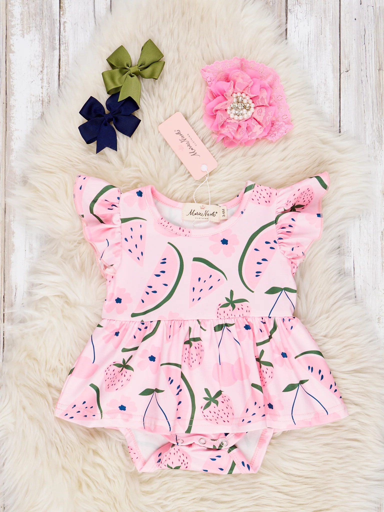 Watermelon & Strawberries Ruffle Dressy Romper