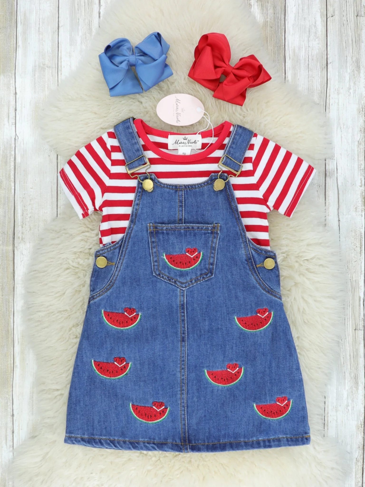 Watermelon Denim Overalls Set