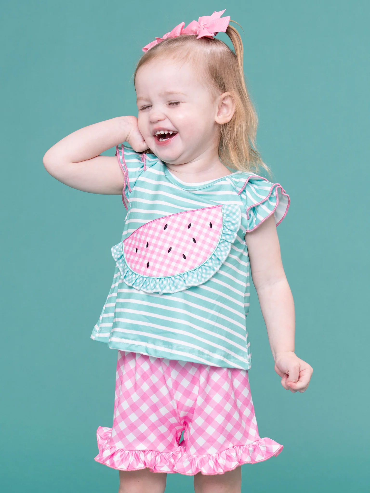 Watermelon Gingham Ruffle Outfit