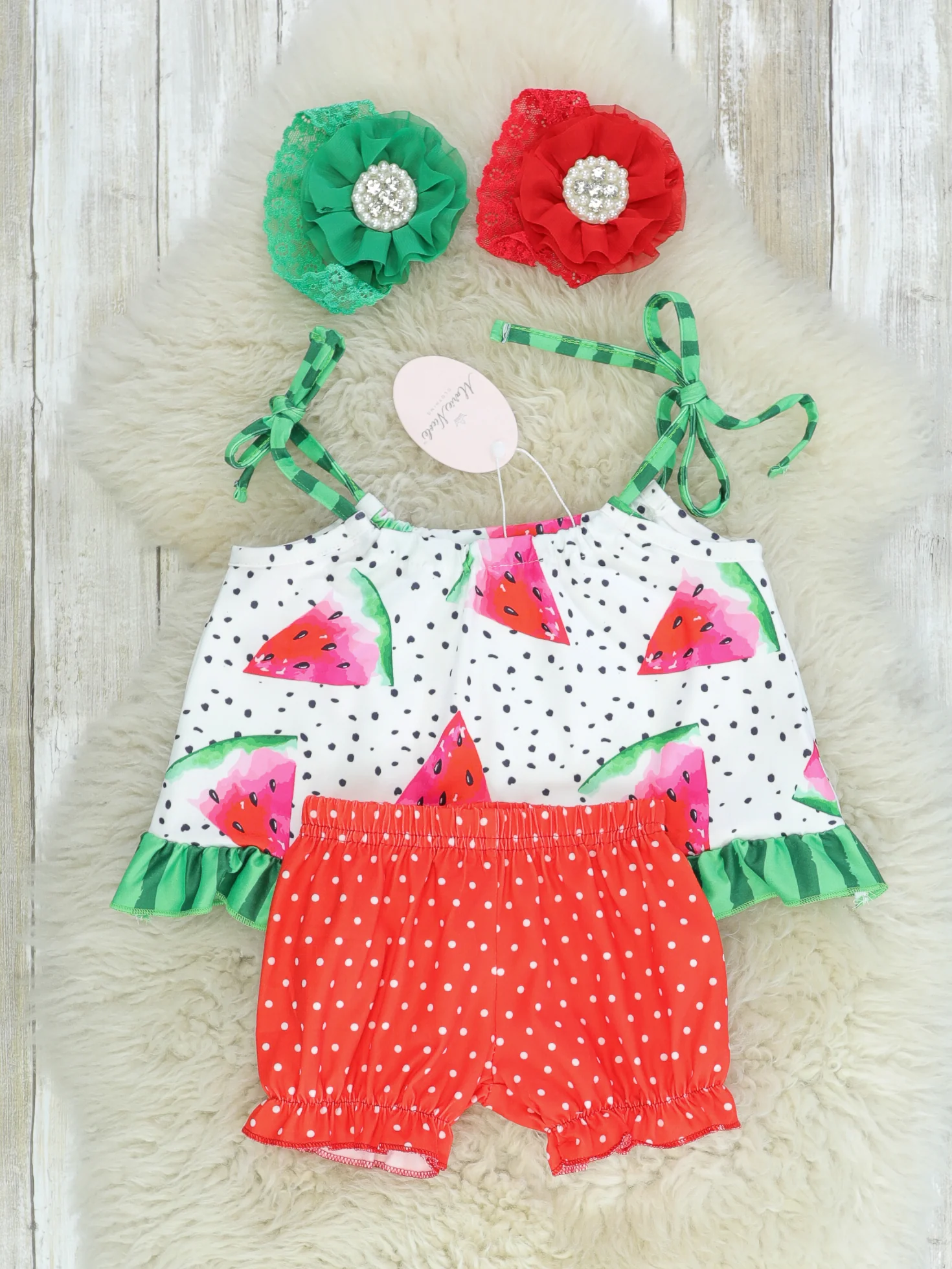 Watermelon Polka Dot Tie Tank & Shorts Outfit - Image 2