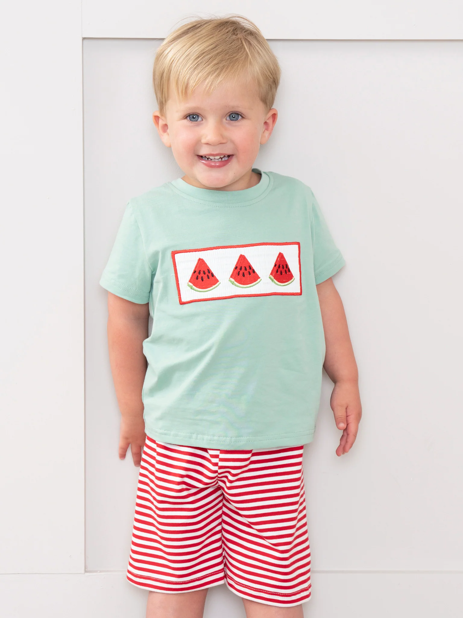 Watermelon Stripes Smocked Cotton Outfit