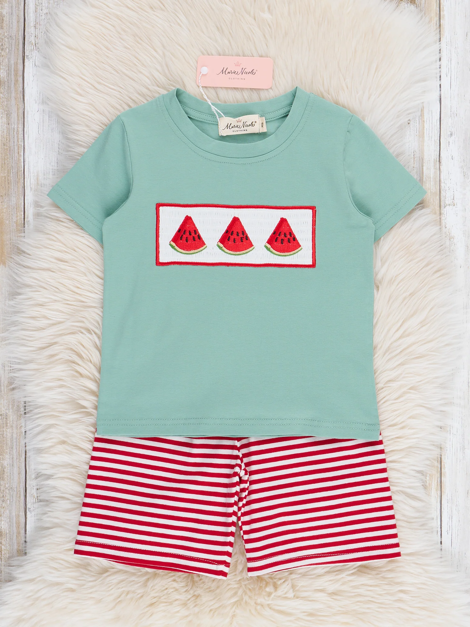 Watermelon Stripes Smocked Cotton Outfit - Image 2
