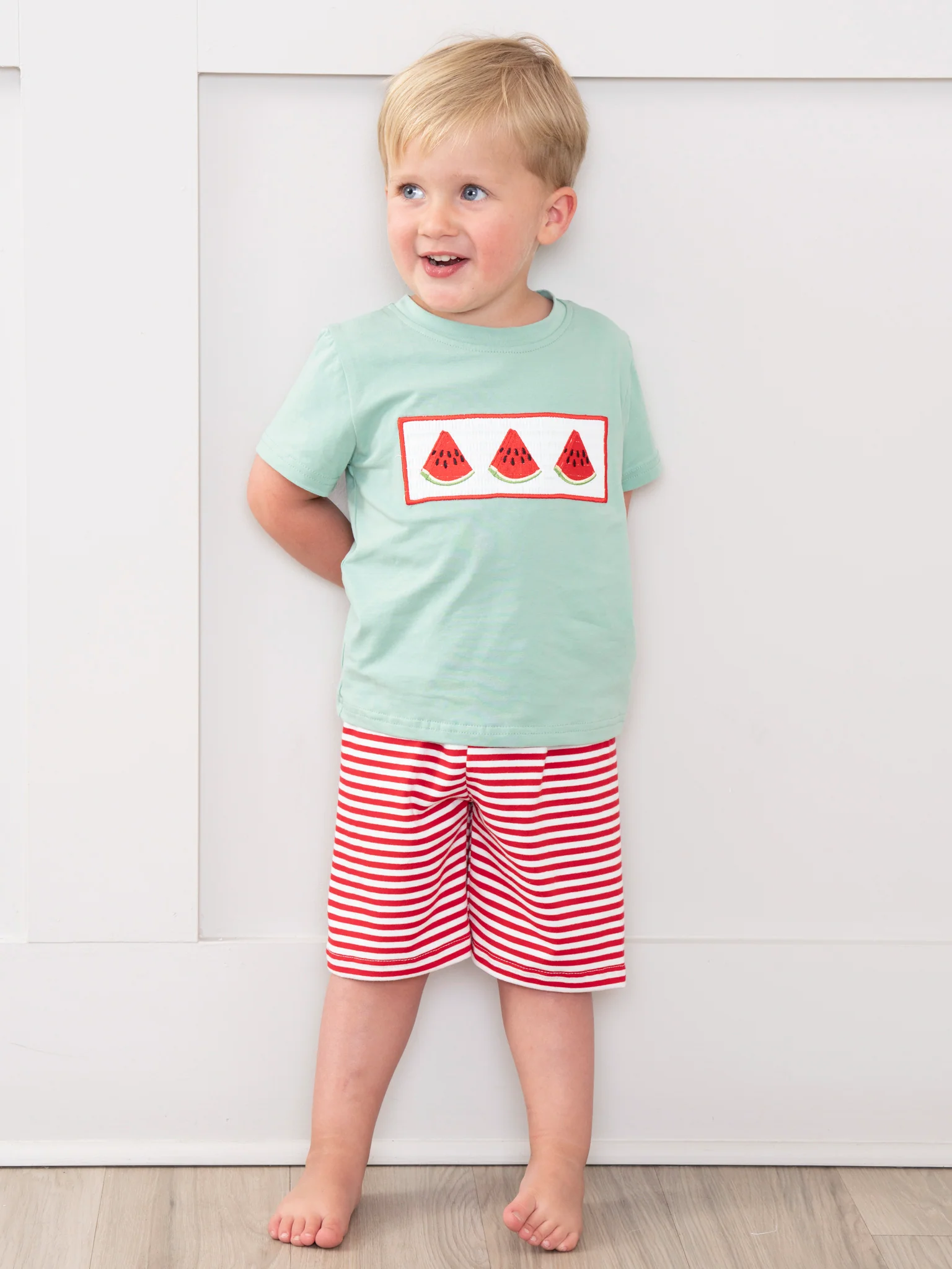 Watermelon Stripes Smocked Cotton Outfit - Image 5
