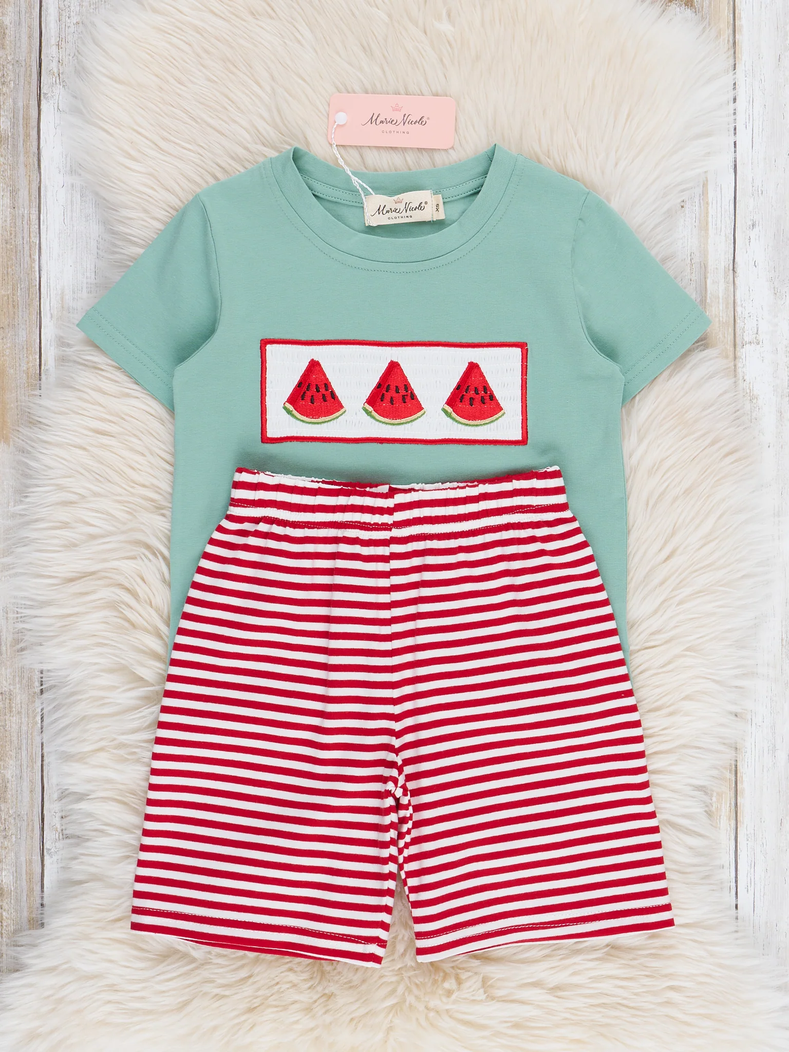 Watermelon Stripes Smocked Cotton Outfit - Image 6