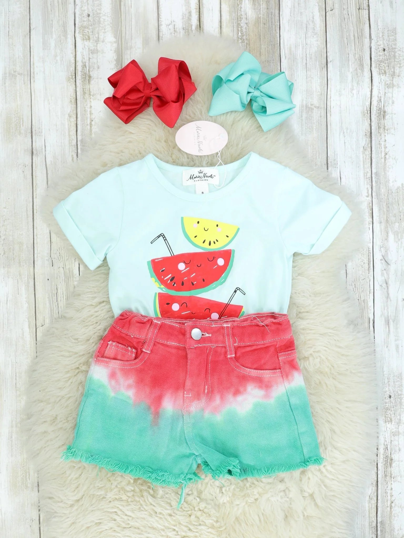 Watermelon Tie Top & Ombre Shorts Outfit - Image 2