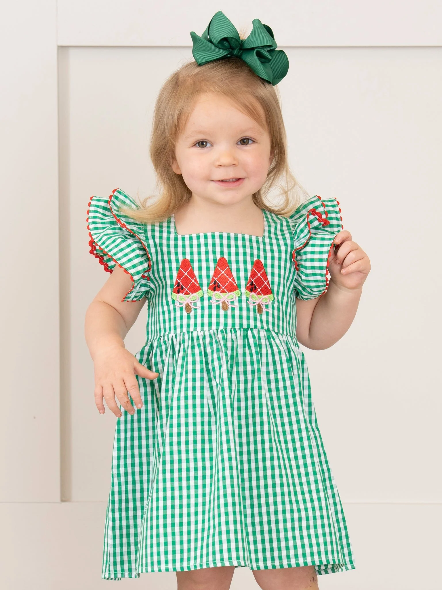 Watermelon Treats Gingham Ruffle Dress