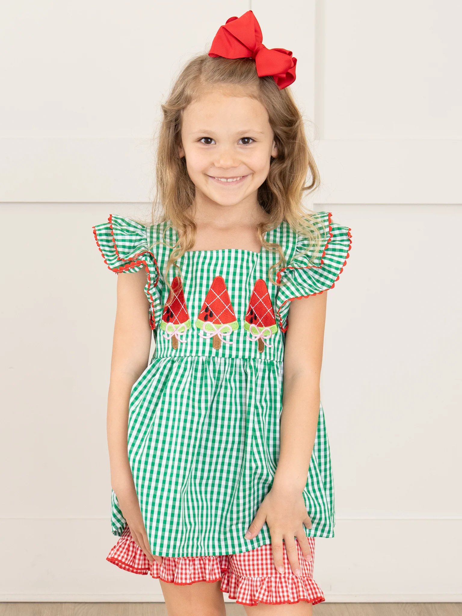 Watermelon Treats Gingham Ruffle Outfit
