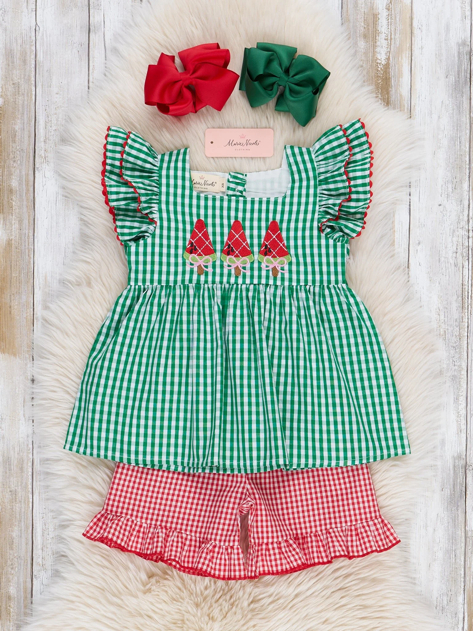 Watermelon Treats Gingham Ruffle Outfit - Image 2
