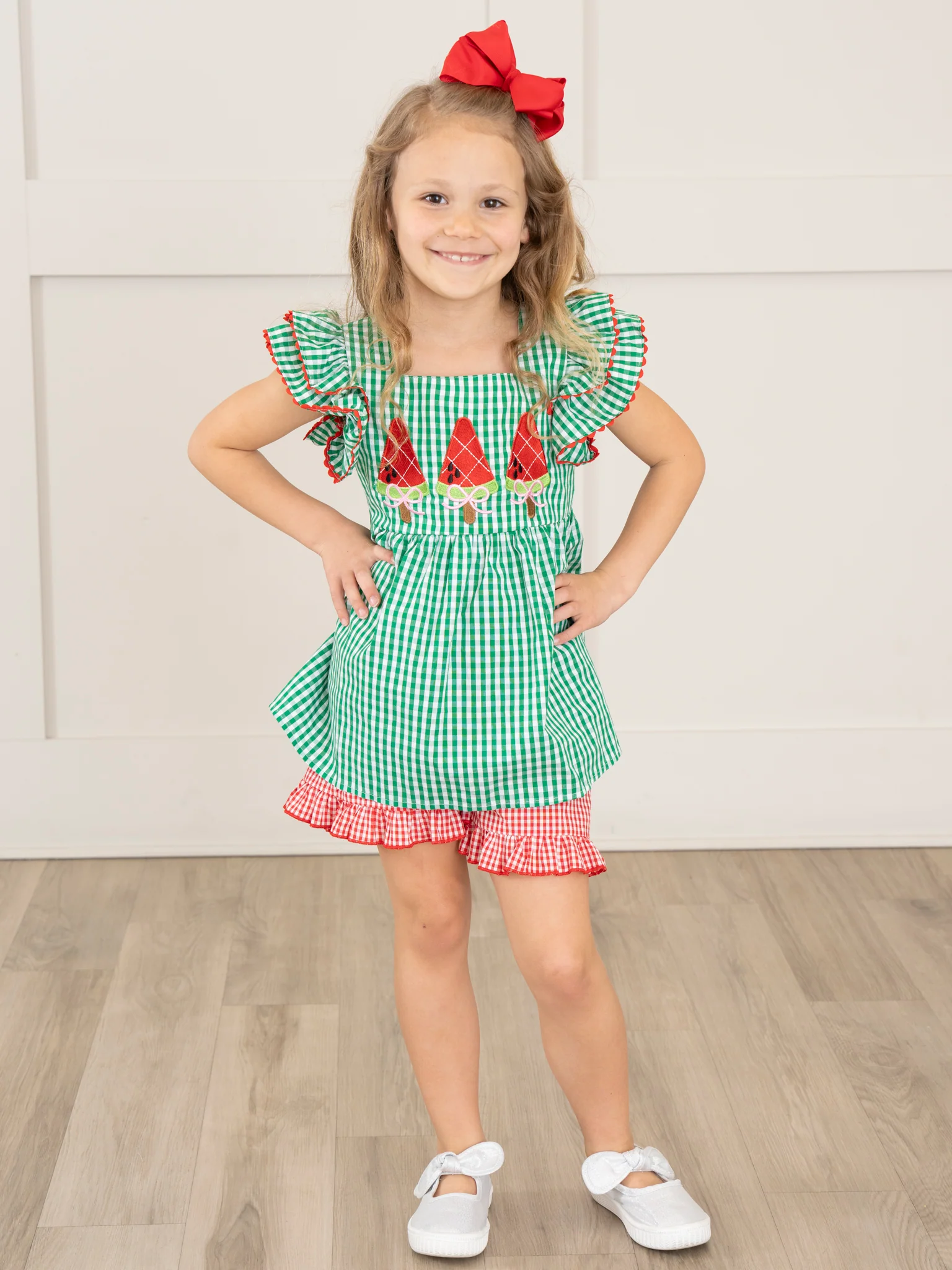 Watermelon Treats Gingham Ruffle Outfit - Image 5