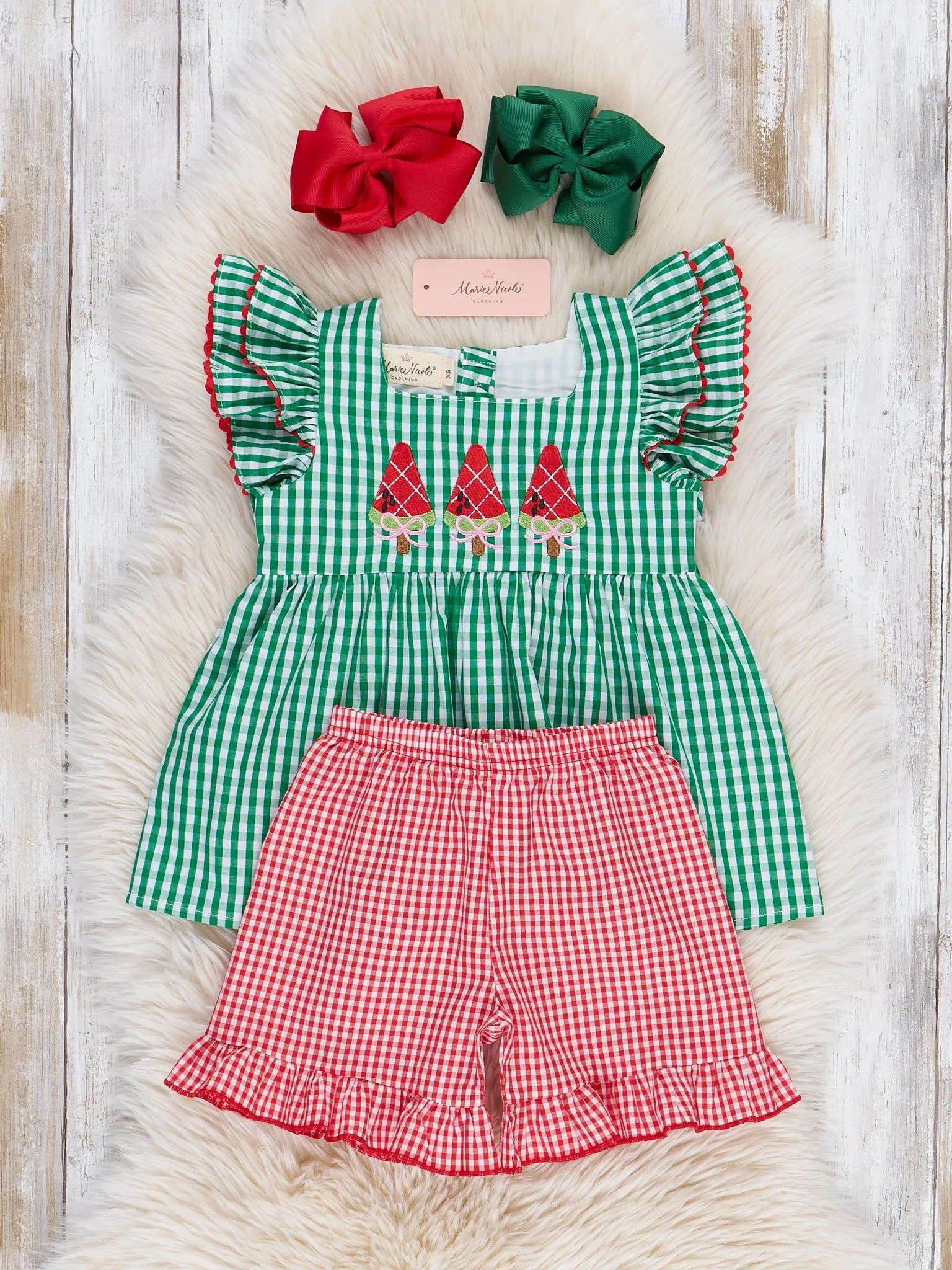Watermelon Treats Gingham Ruffle Outfit - Image 6