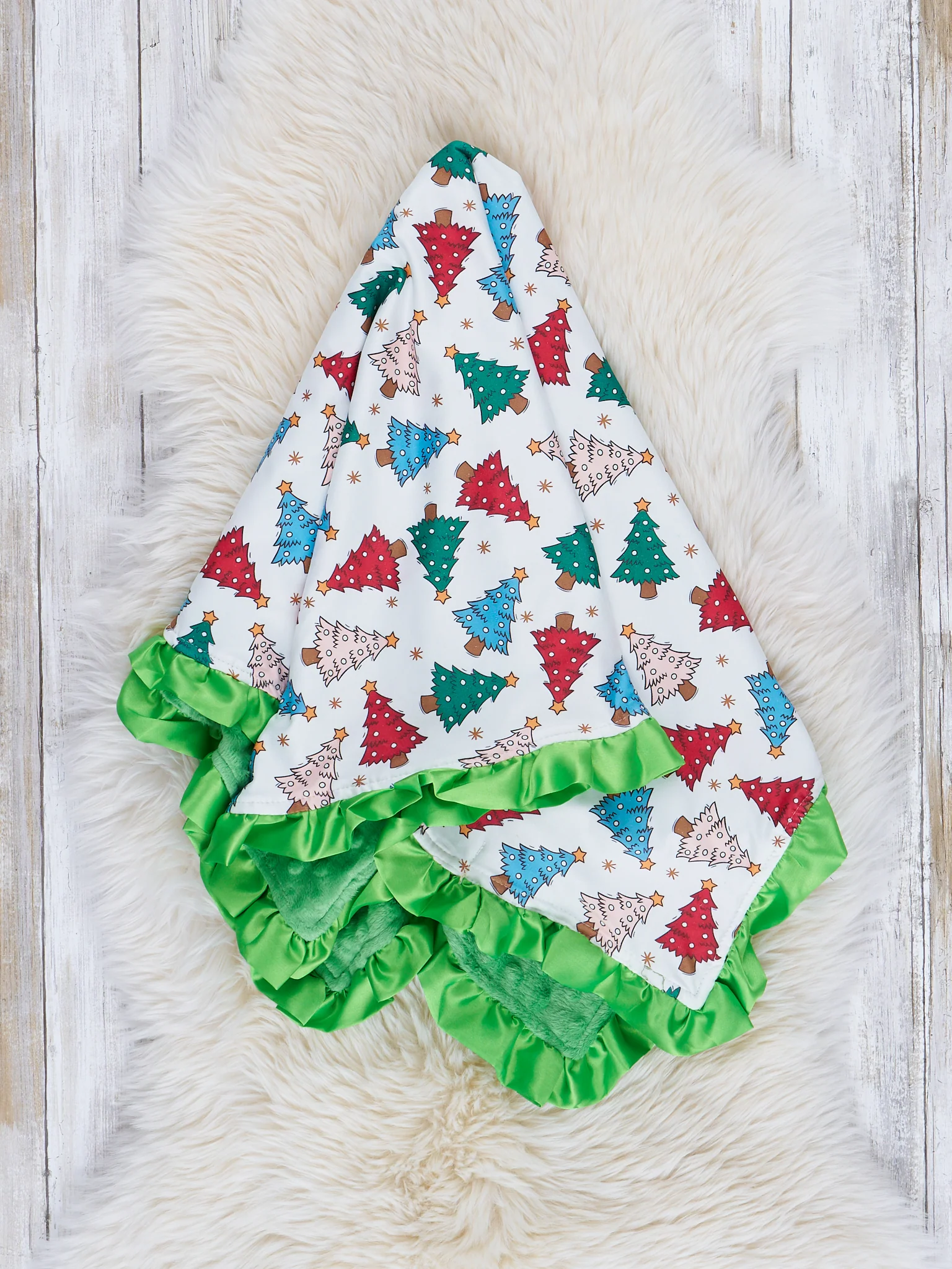 Whimsy Trees & Bright Green Minky Blanket
