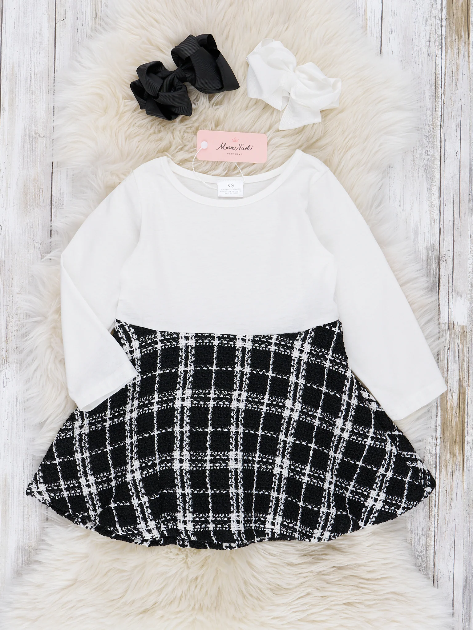 White & Black Plaid Dress W/ Cardigan Set - Image 2