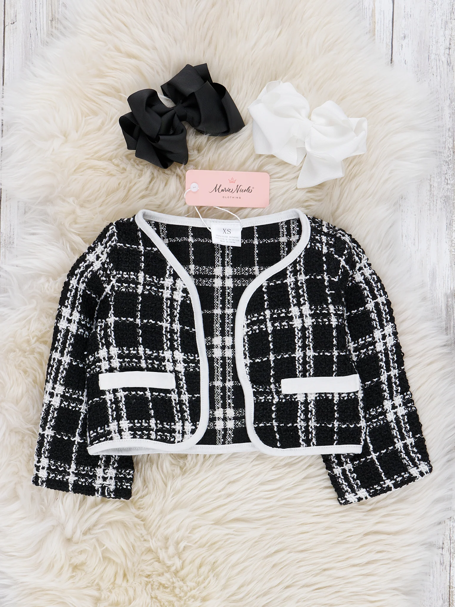 White & Black Plaid Dress W/ Cardigan Set - Image 3