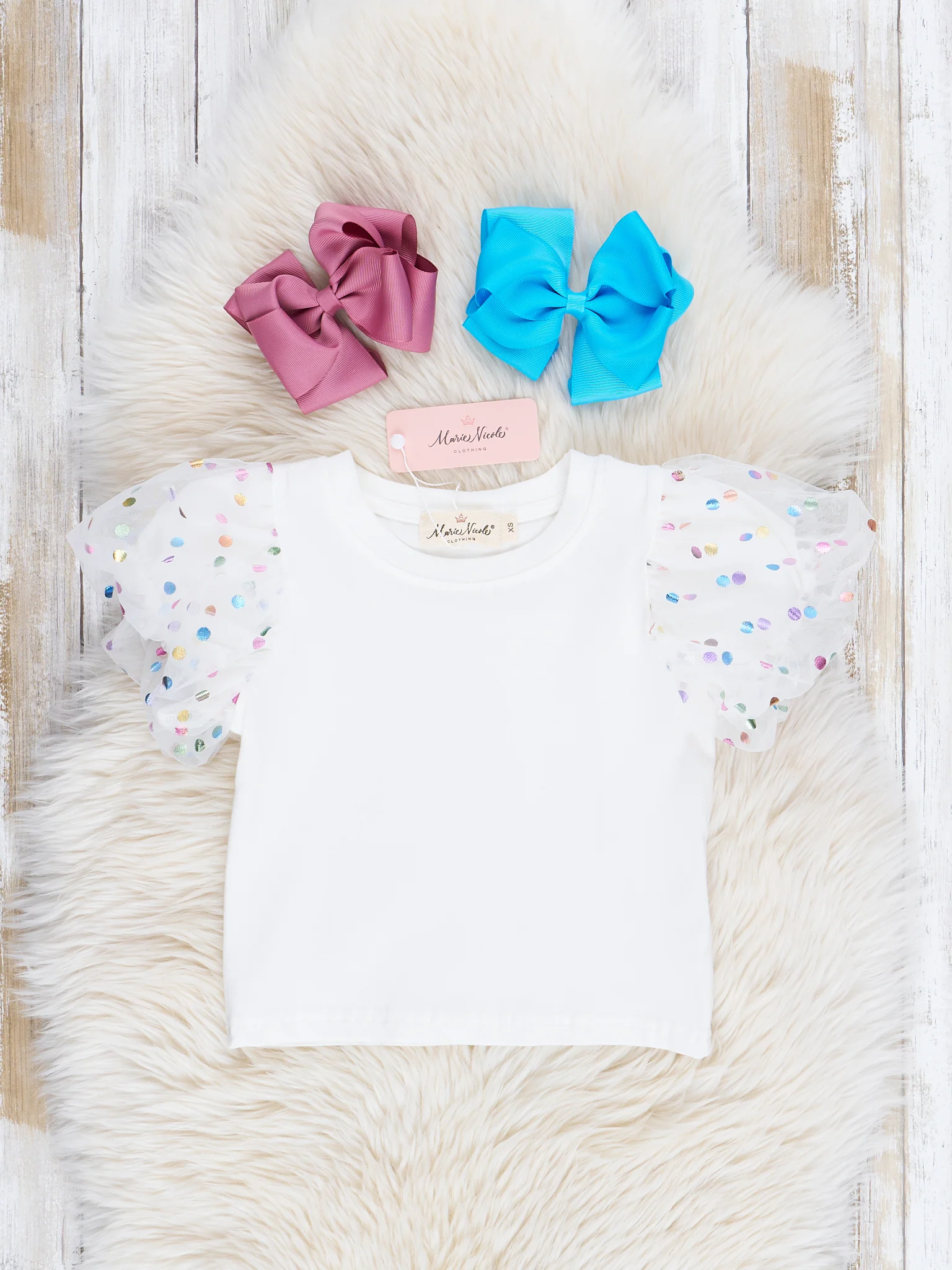 White Confetti Puff Sleeve Shirt - Image 2