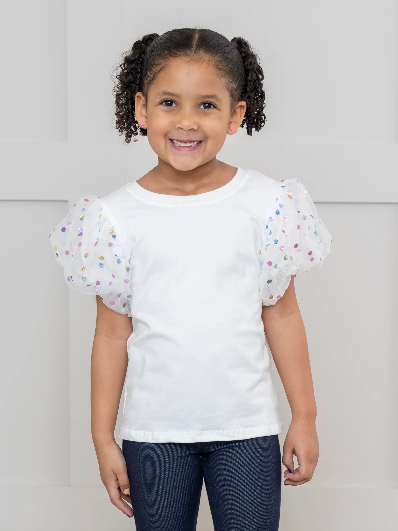 White Confetti Puff Sleeve Shirt - Image 3