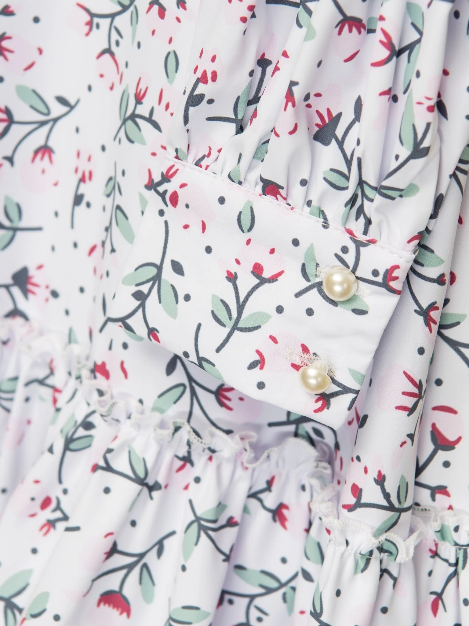 White Floral Mock Neck Ruffle Dress - Image 3