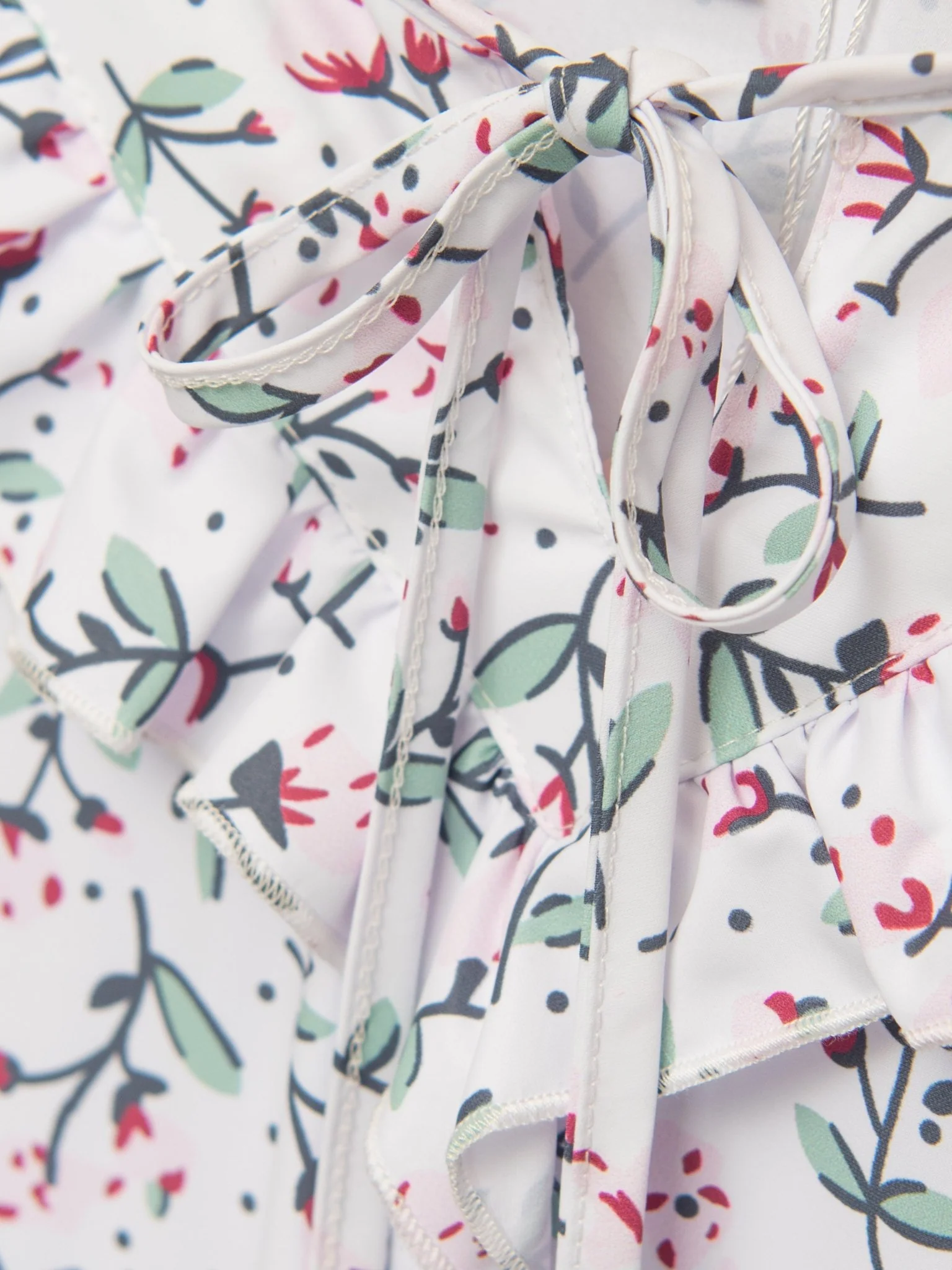 White Floral Mock Neck Ruffle Dress - Image 4