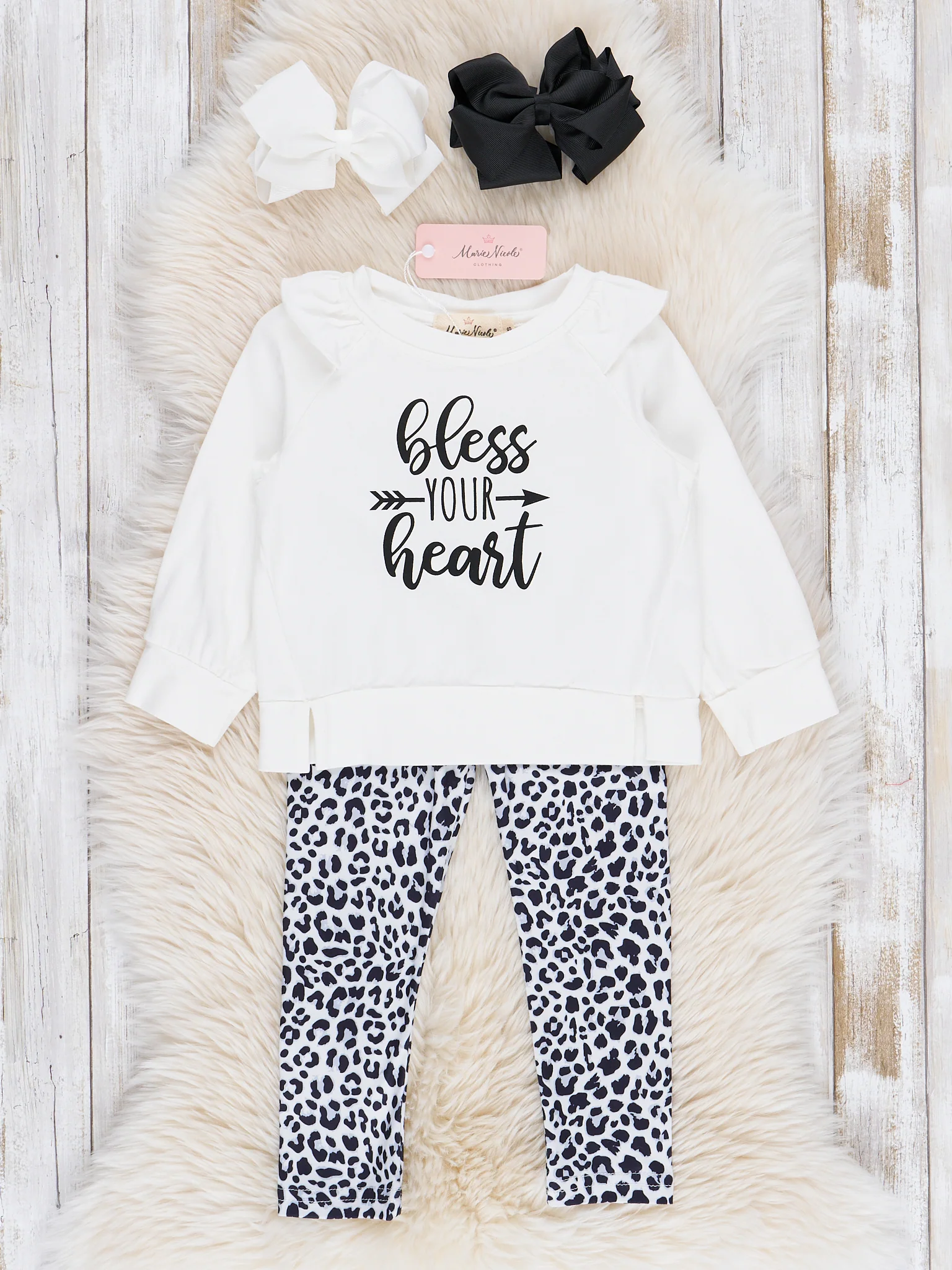 White & Leopard "Bless Your Heart" Ruffle Outfit