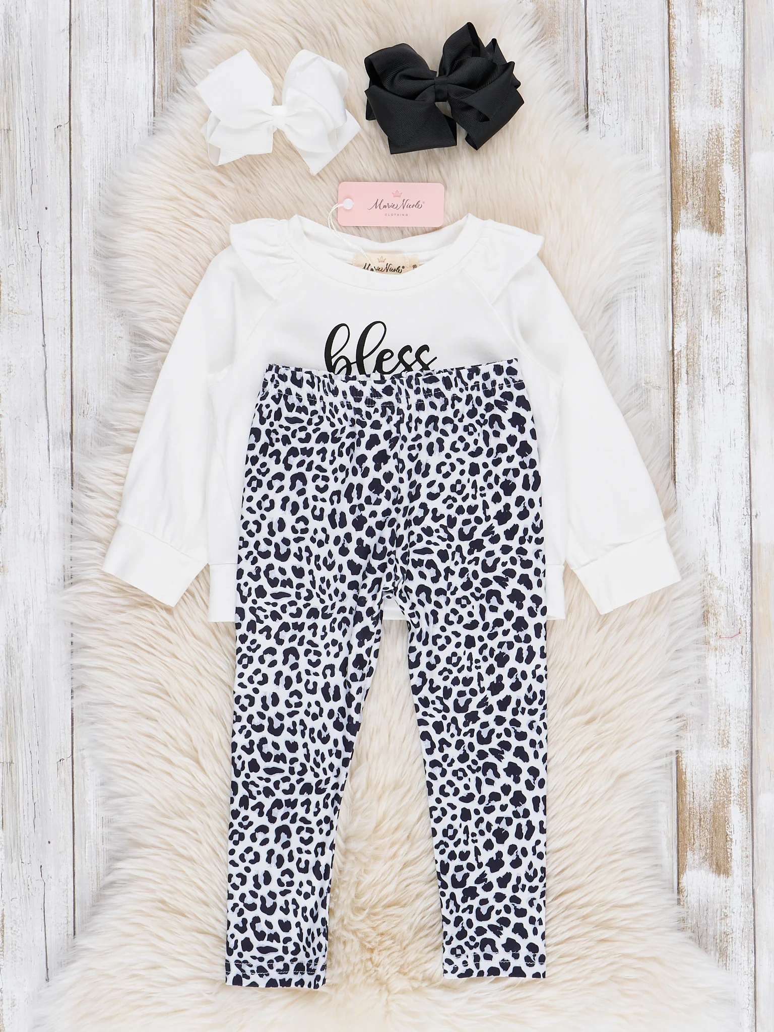 White & Leopard "Bless Your Heart" Ruffle Outfit - Image 2