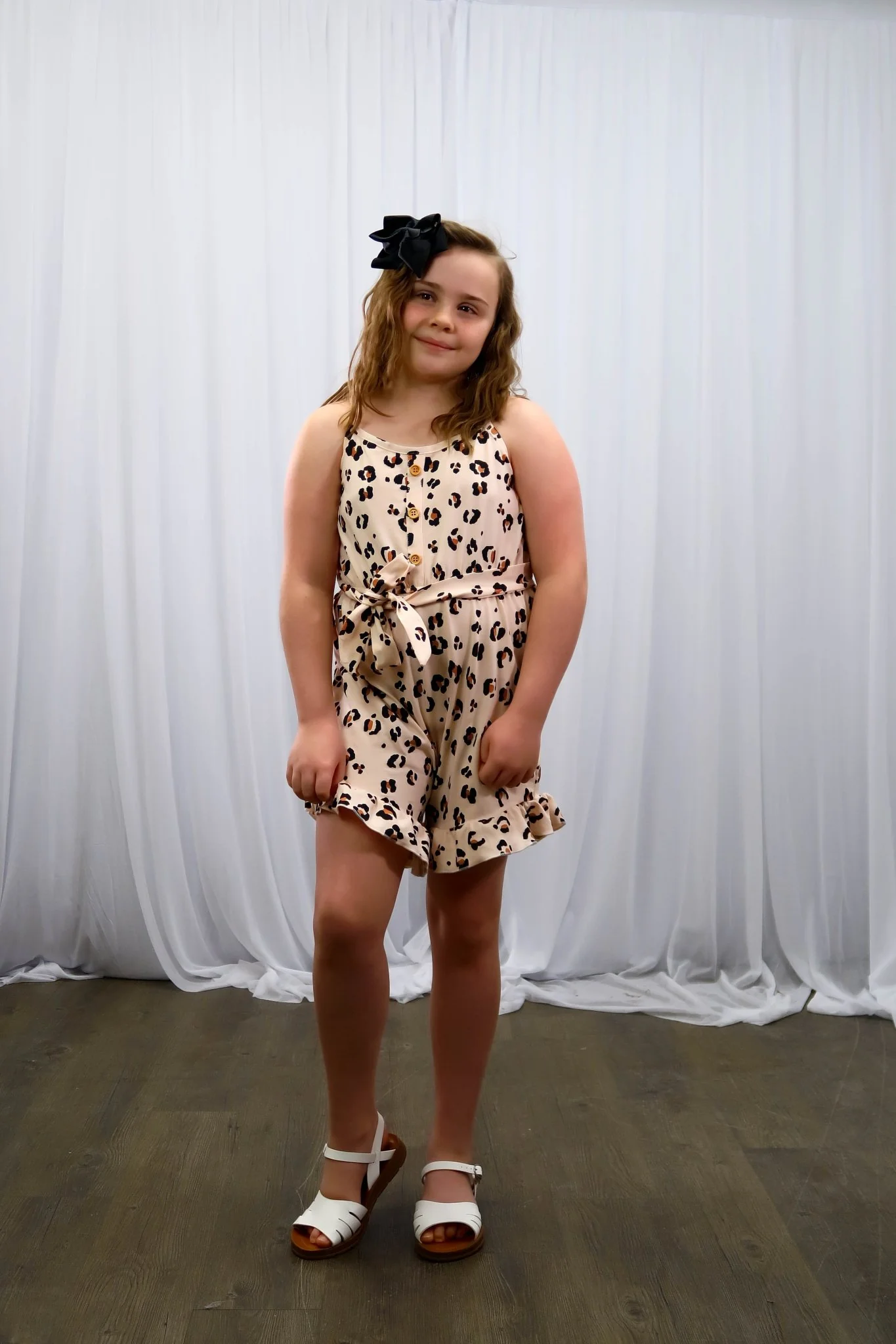 Petal Peach Leopard Tie Romper - Image 2