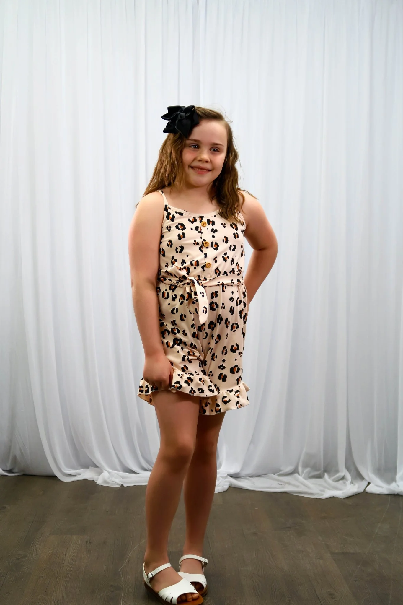 Petal Peach Leopard Tie Romper - Image 3