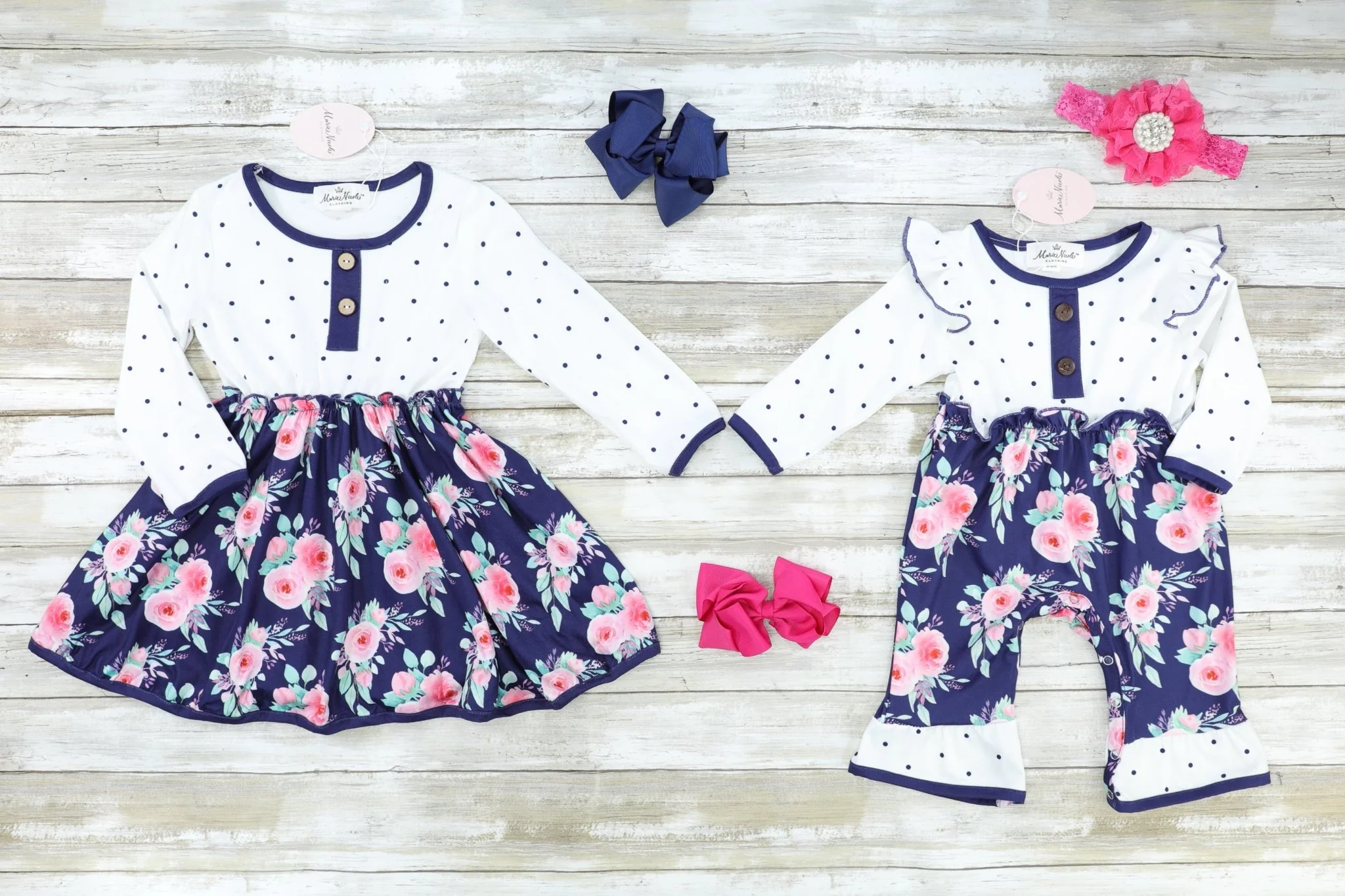 White Polka Dot & Dark Floral Ruffle Romper - Image 2