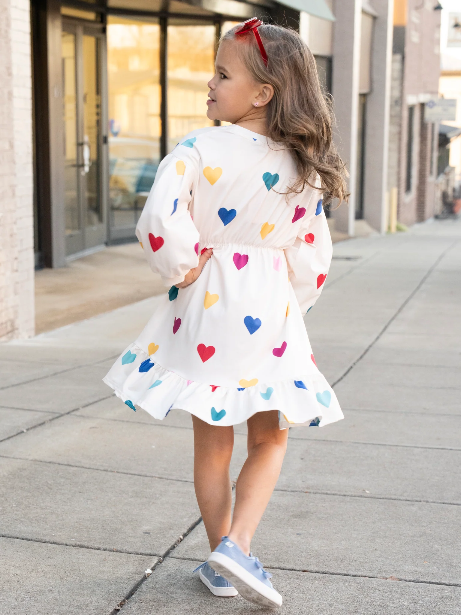 White Rainbow Hearts Ruffle Dress - Image 3