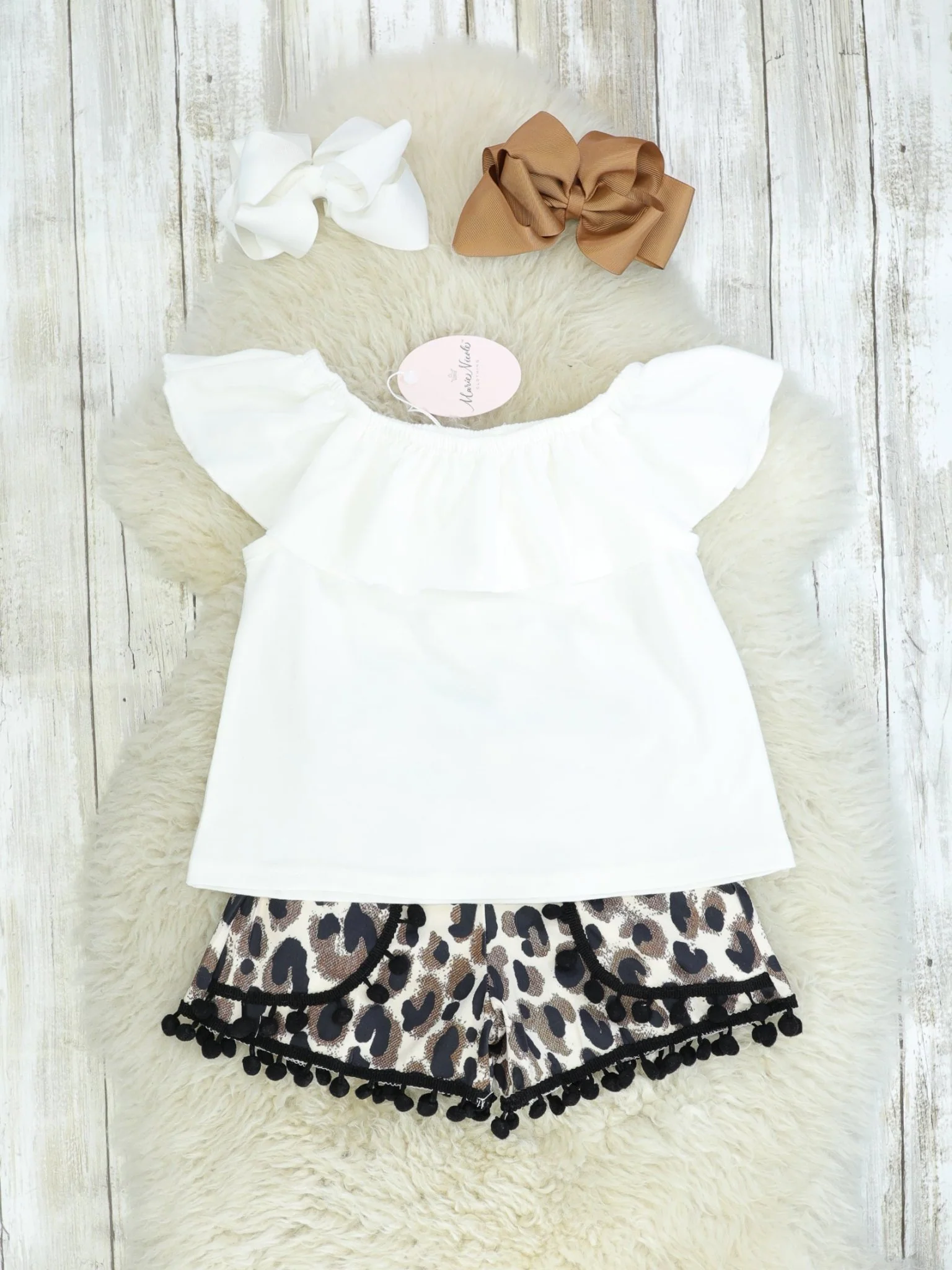 White Ruffle Top & Leopard Shorts Outfit