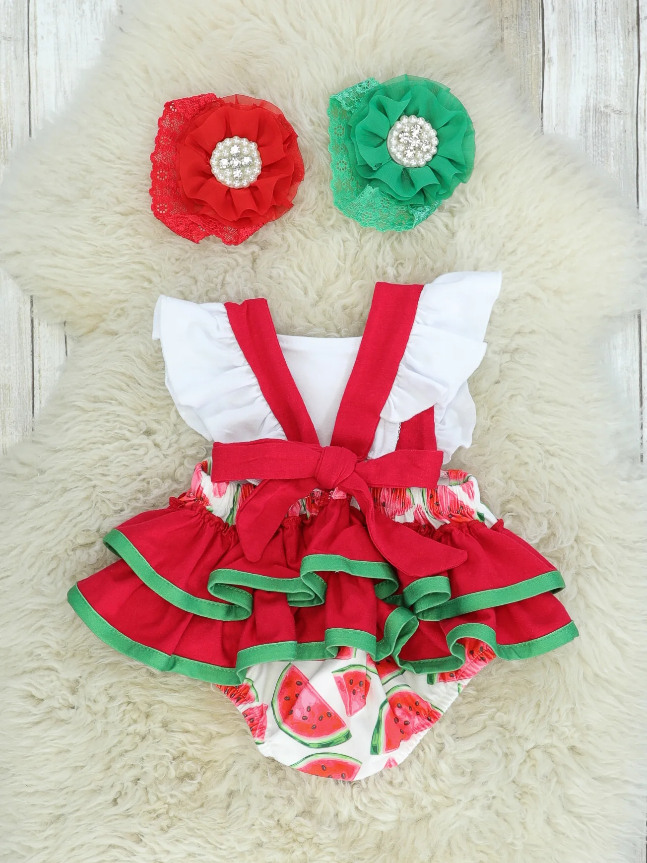 White Watermelon Ruffle Bubble Romper - Image 2