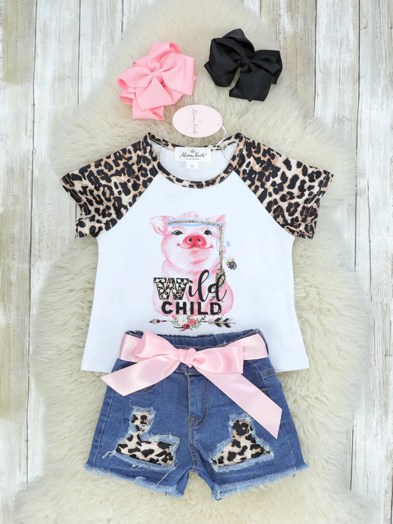 "Wild Child" Pig Distressed Denim Outfit - Image 2