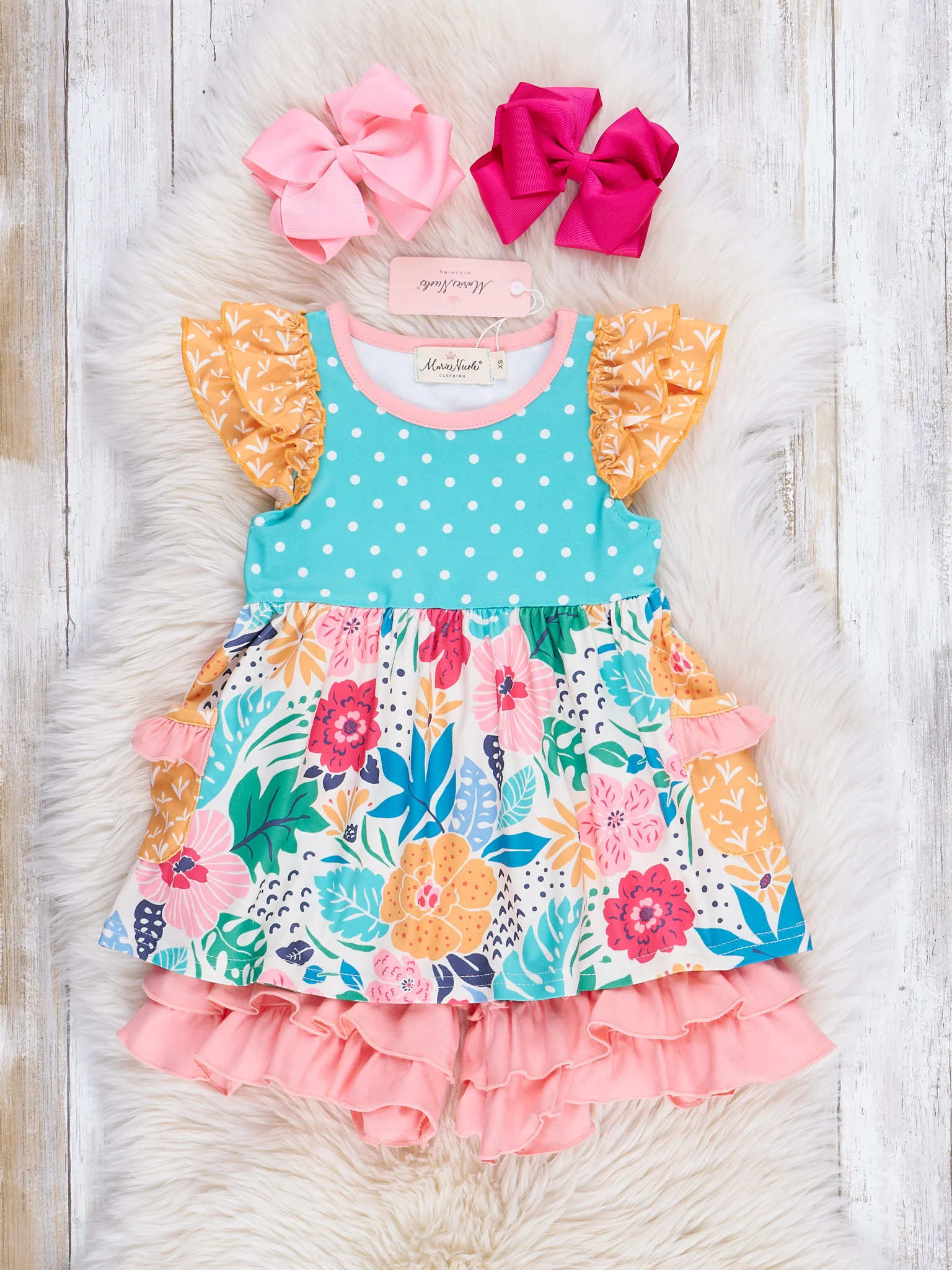 Wildflowers & Teal Dots Ruffle Shorts Outfit - Image 2