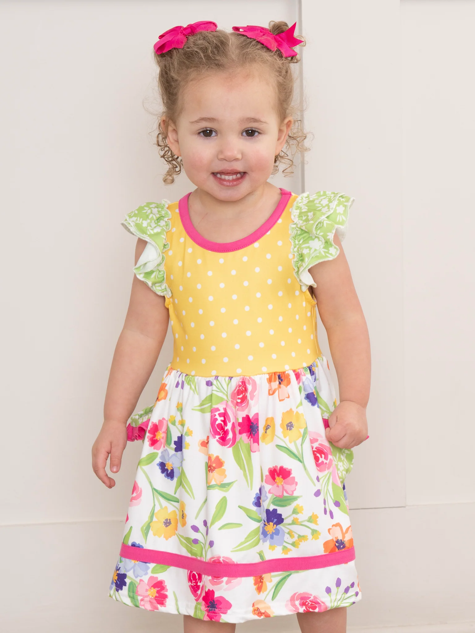 Wildflowers & Yellow Dots Ruffle Dress
