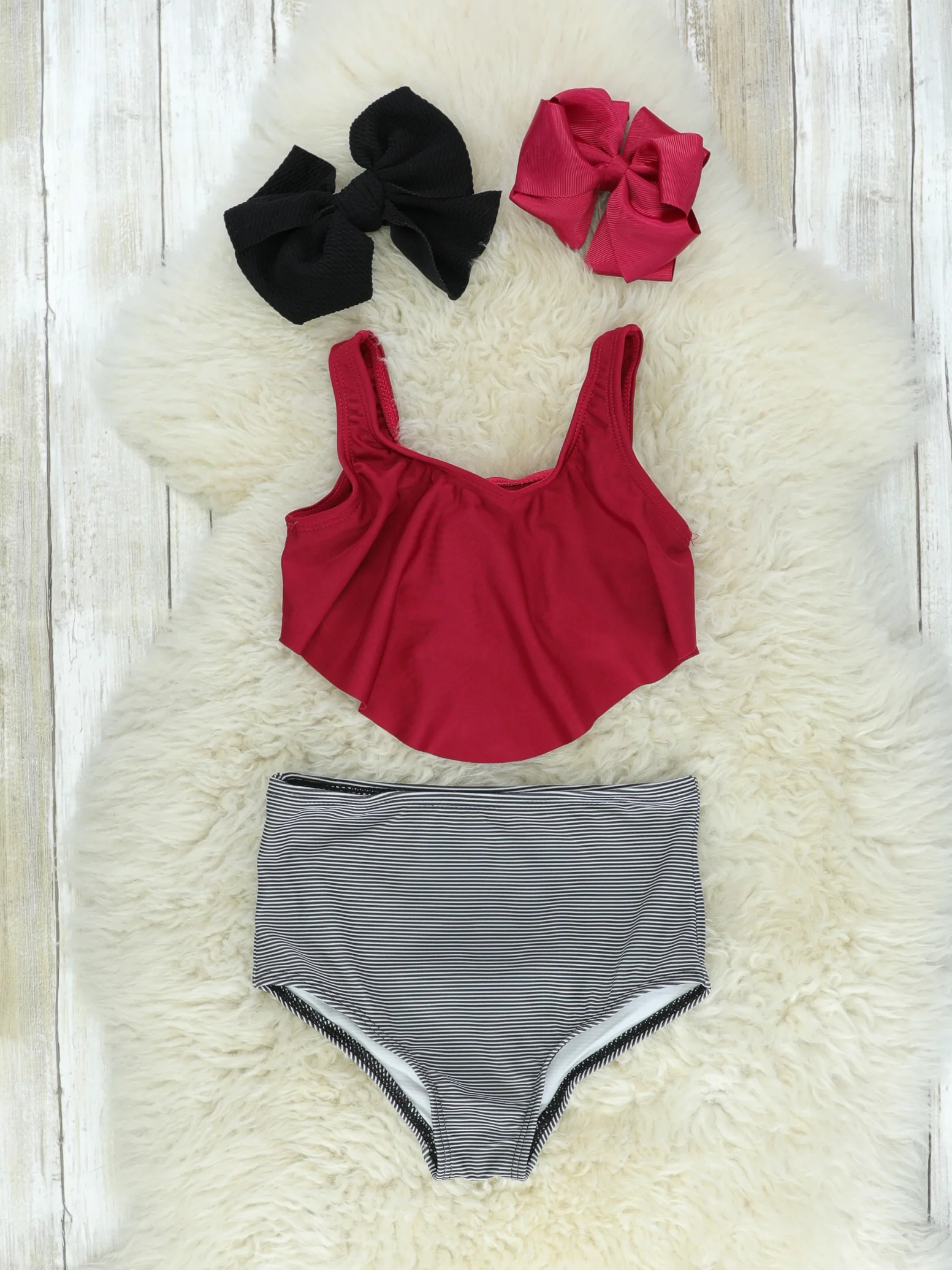 Wine & Gray Pinstripe Bikini