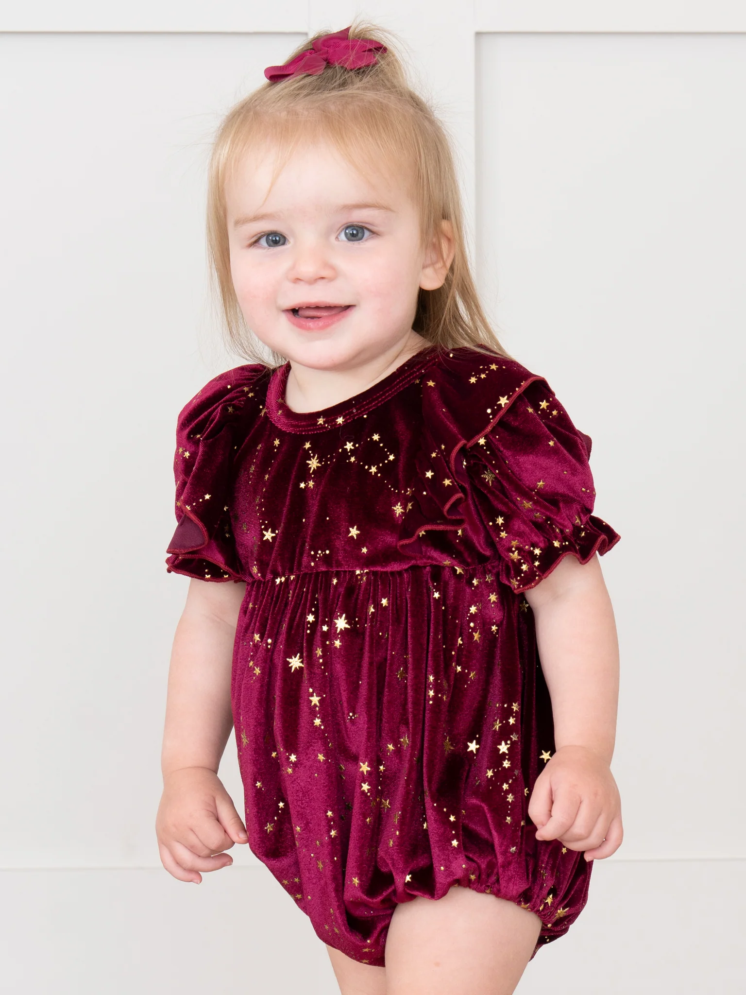 Wine Starry Night Velvet Bubble Romper