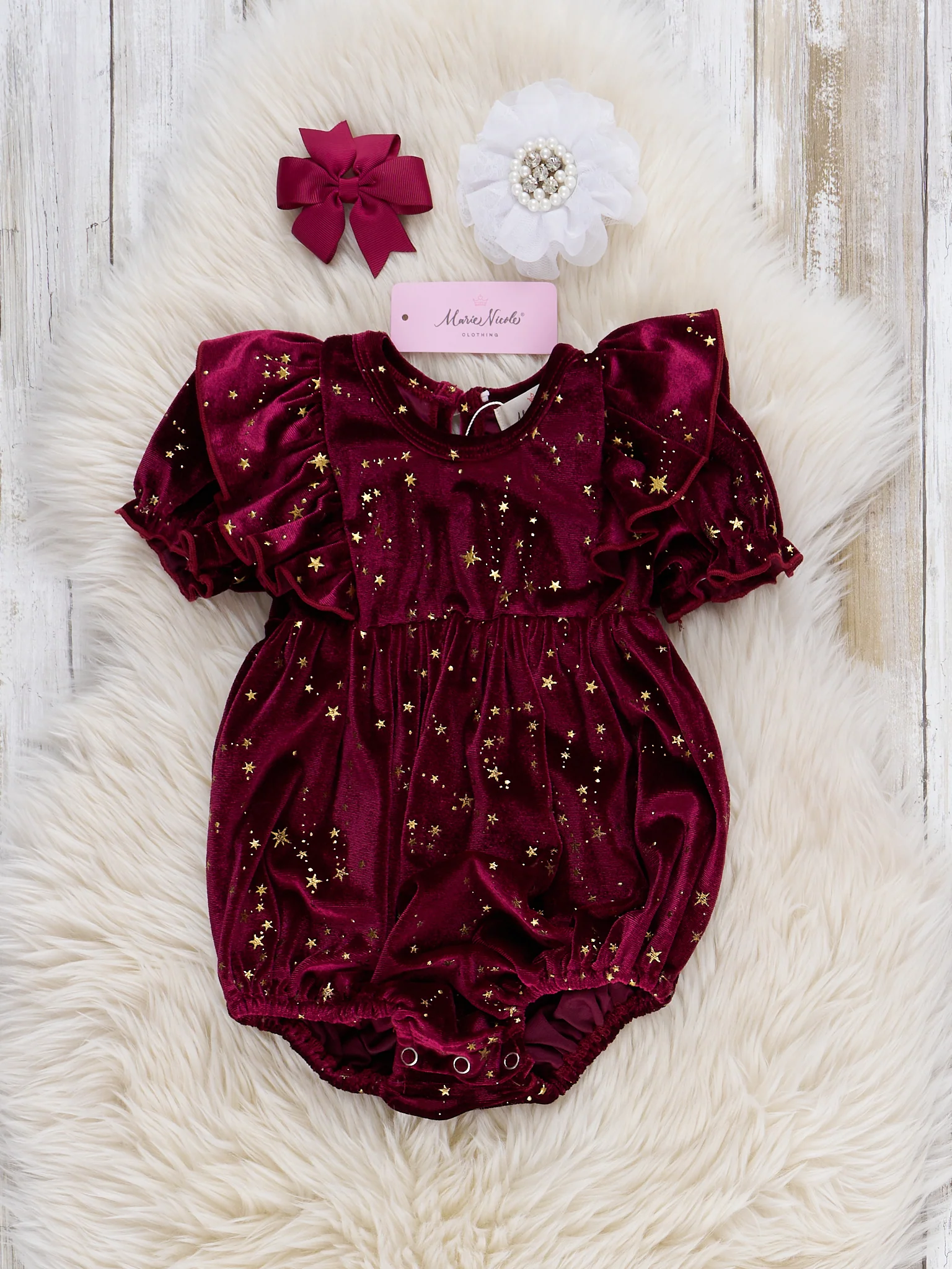 Wine Starry Night Velvet Bubble Romper - Image 2