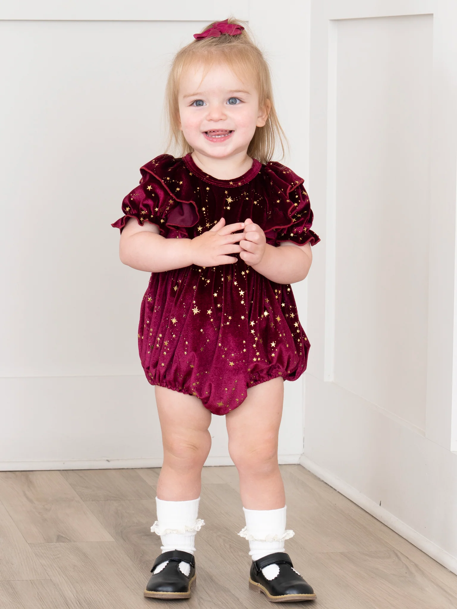 Wine Starry Night Velvet Bubble Romper - Image 5