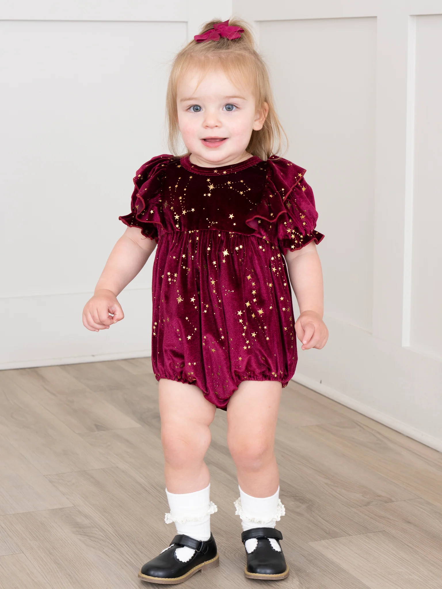 Wine Starry Night Velvet Bubble Romper - Image 6