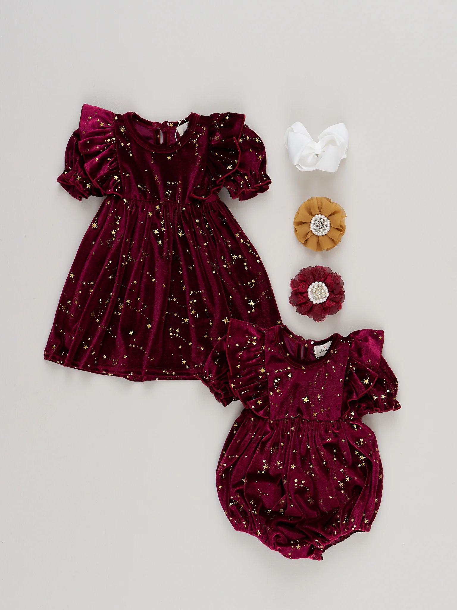 Wine Starry Night Velvet Bubble Romper - Image 7