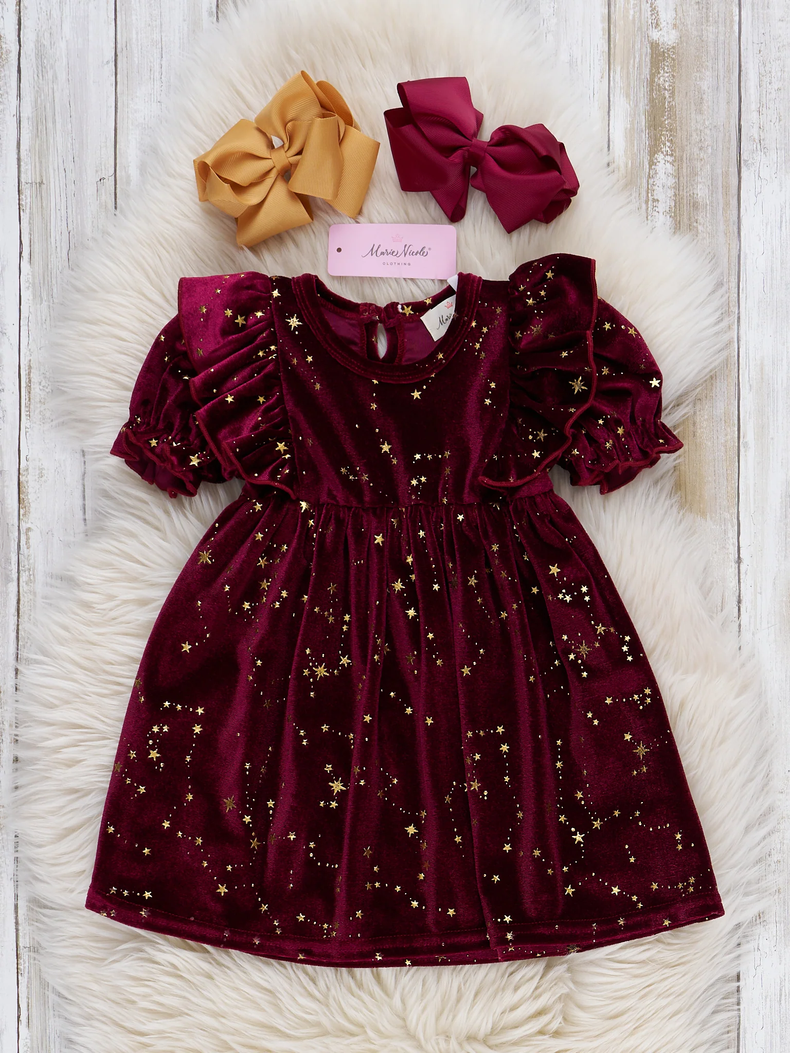 Wine Starry Night Velvet Ruffle Dress - Image 2