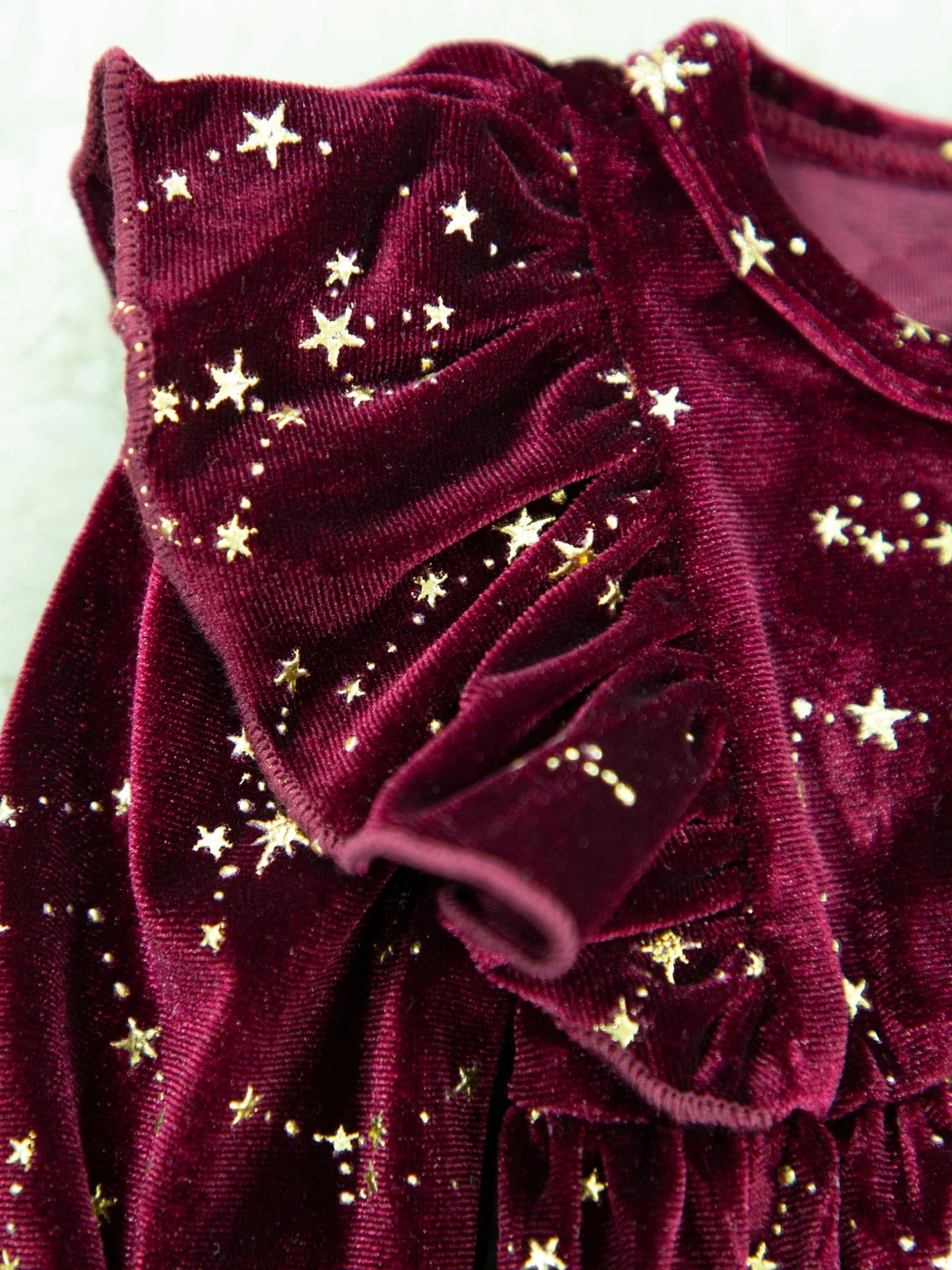 Wine Starry Night Velvet Ruffle Dress - Image 3