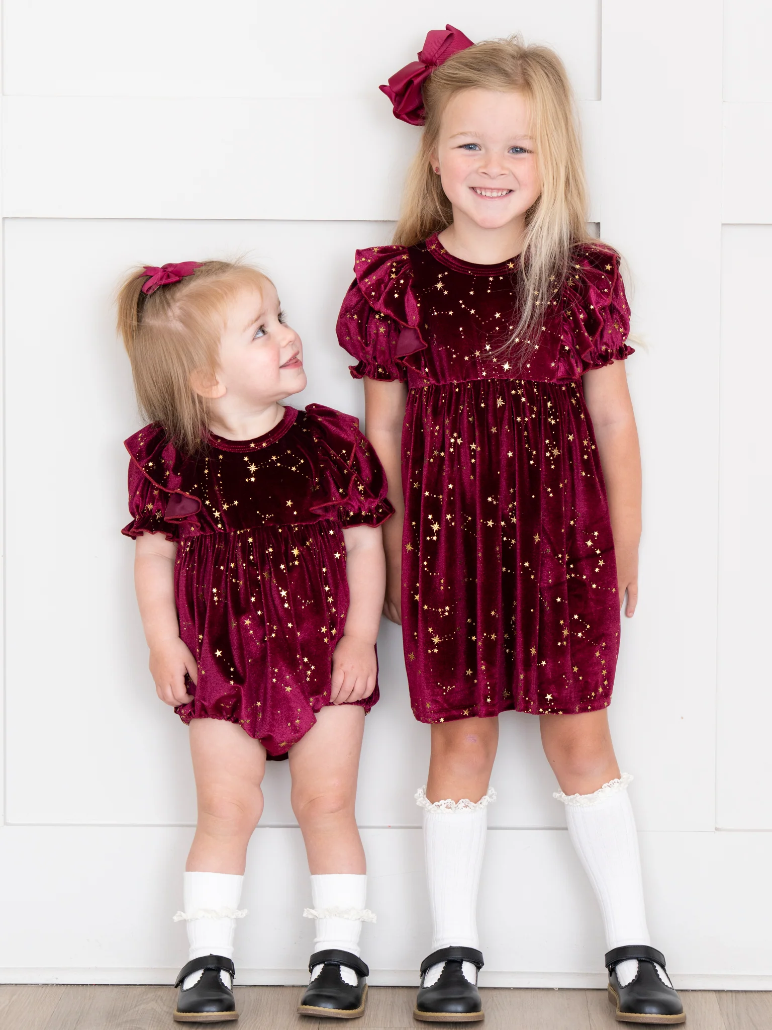 Wine Starry Night Velvet Ruffle Dress - Image 4