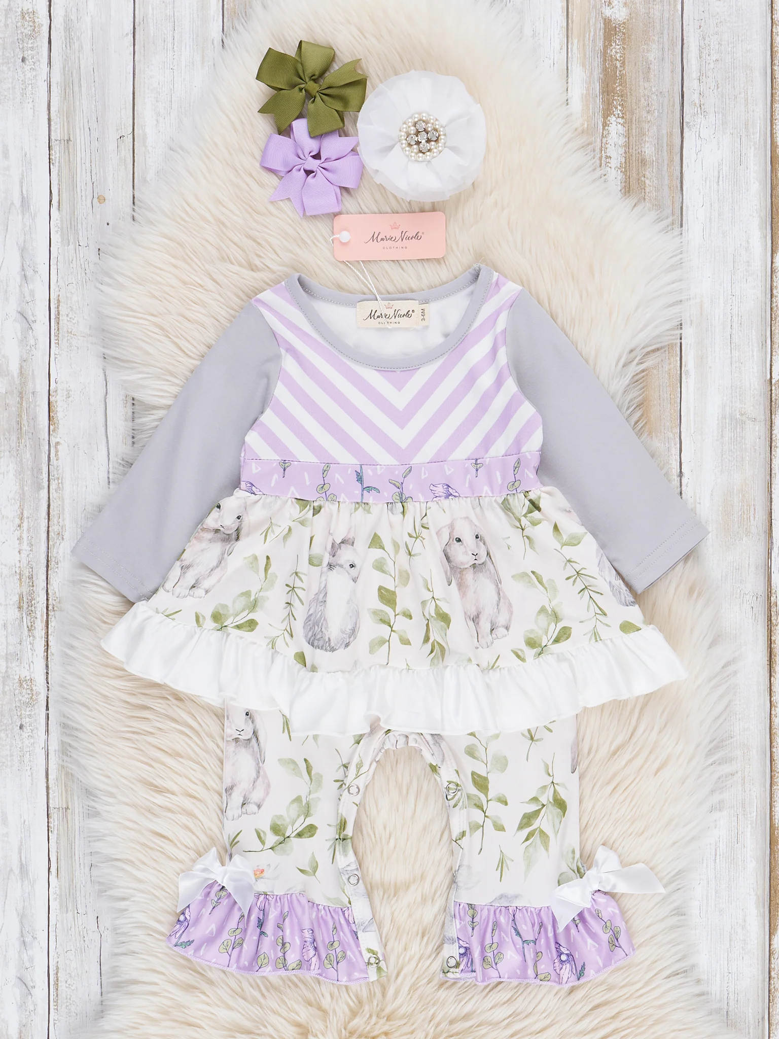 Wisteria Bunnies Floral Striped Romper