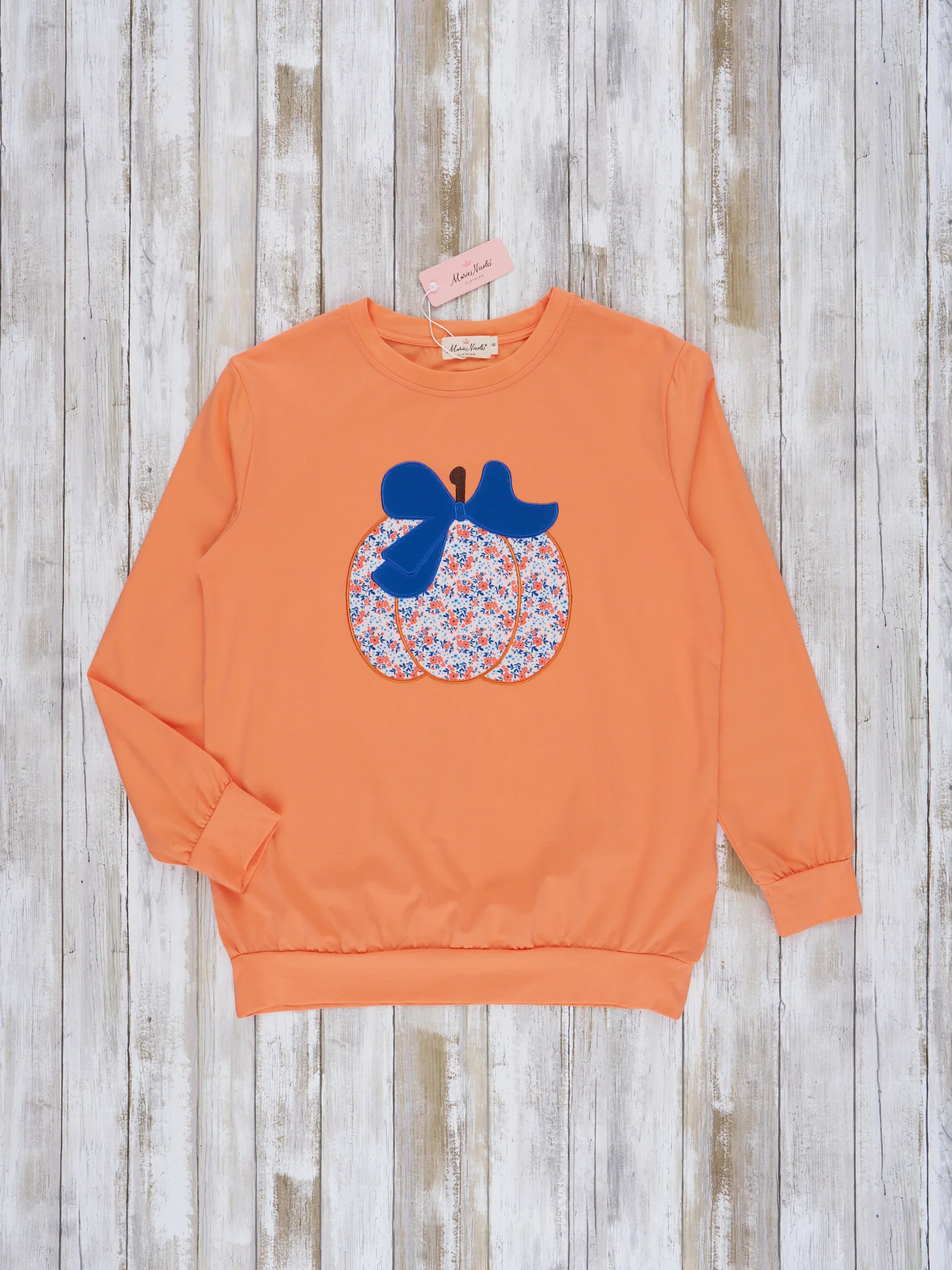 Women's Orange & Navy Floral Pumpkin Crew Neck