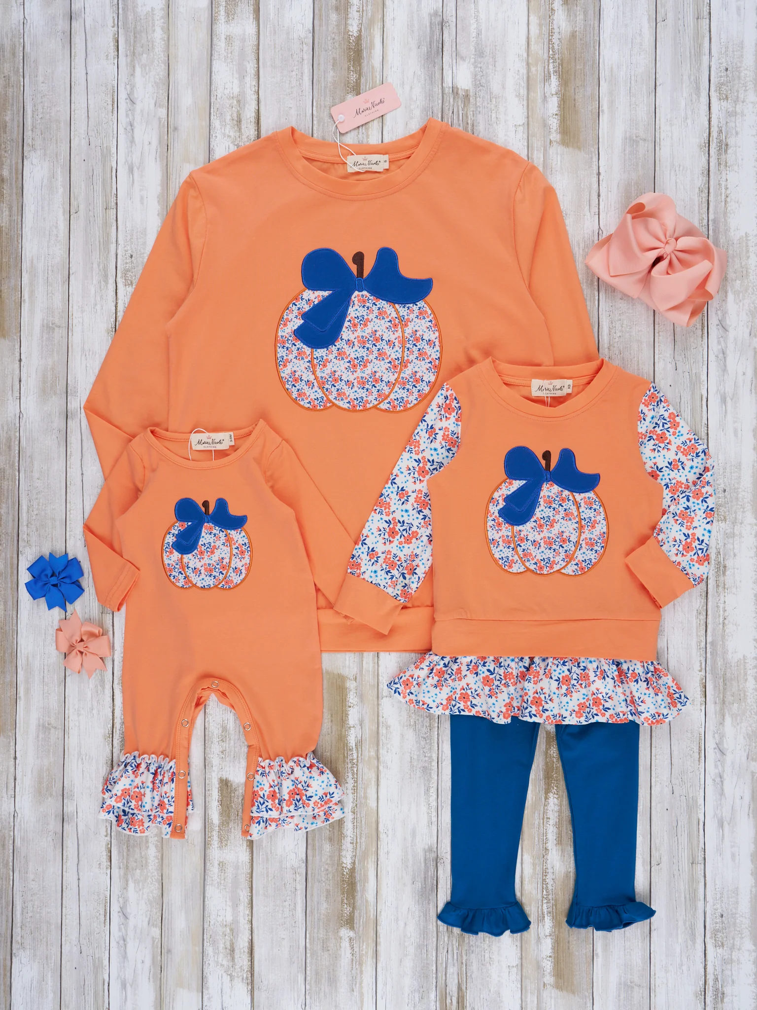 Women's Orange & Navy Floral Pumpkin Crew Neck - Image 2