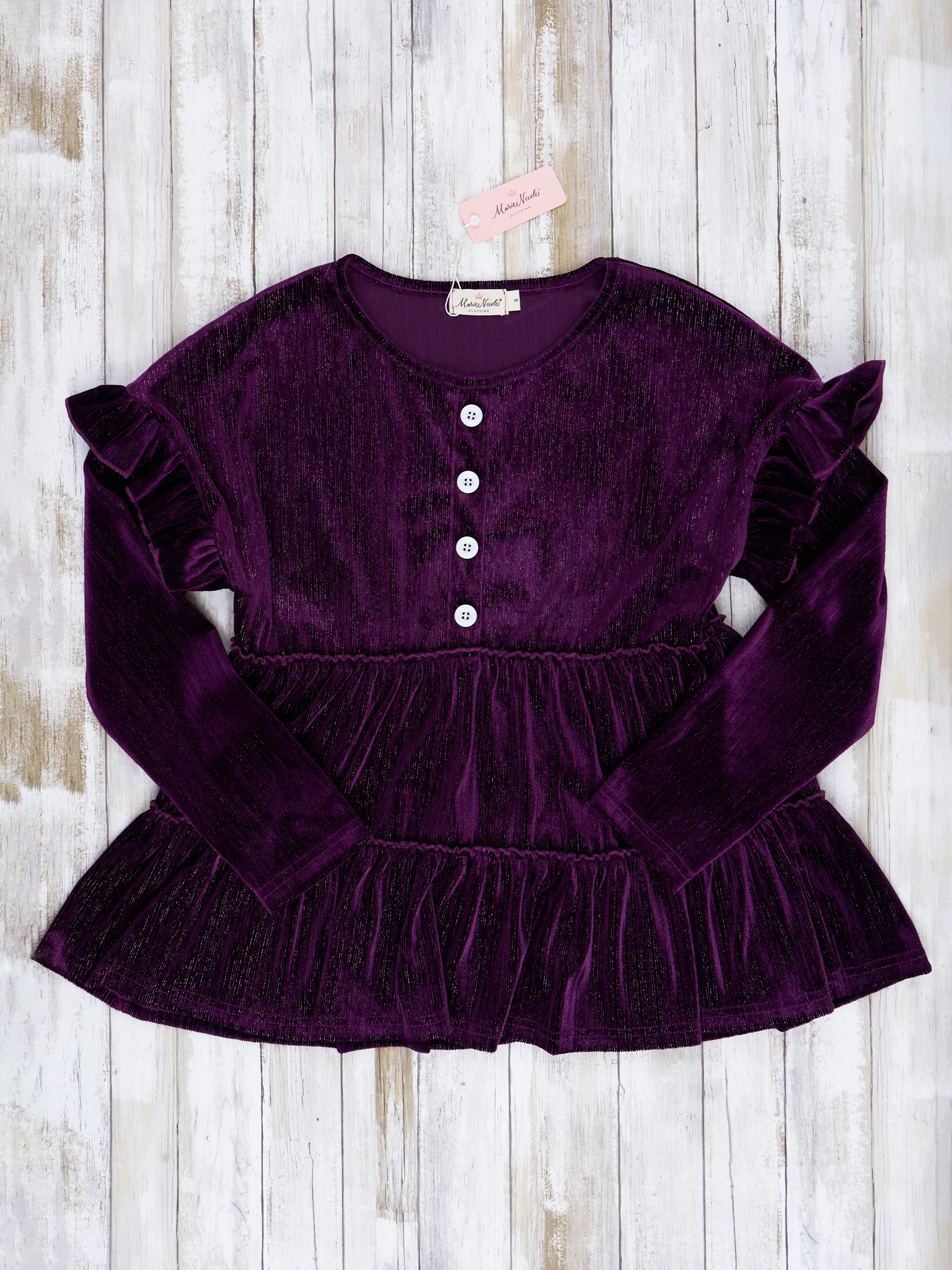 Women's Plum Velvet Ruffle Shirt