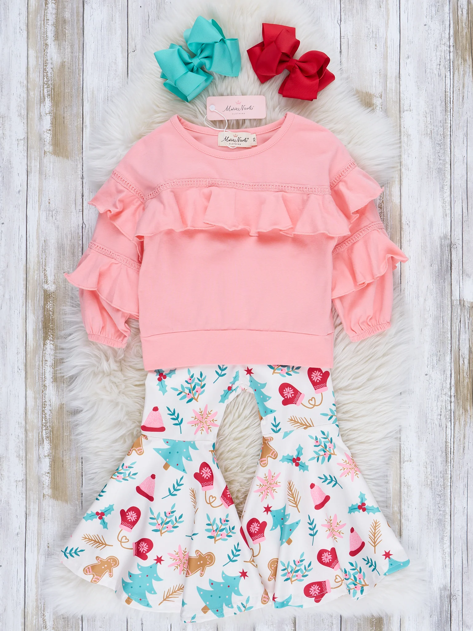 Wonderful Christmas Time Ruffle Bell Bottom Outfit - Image 3