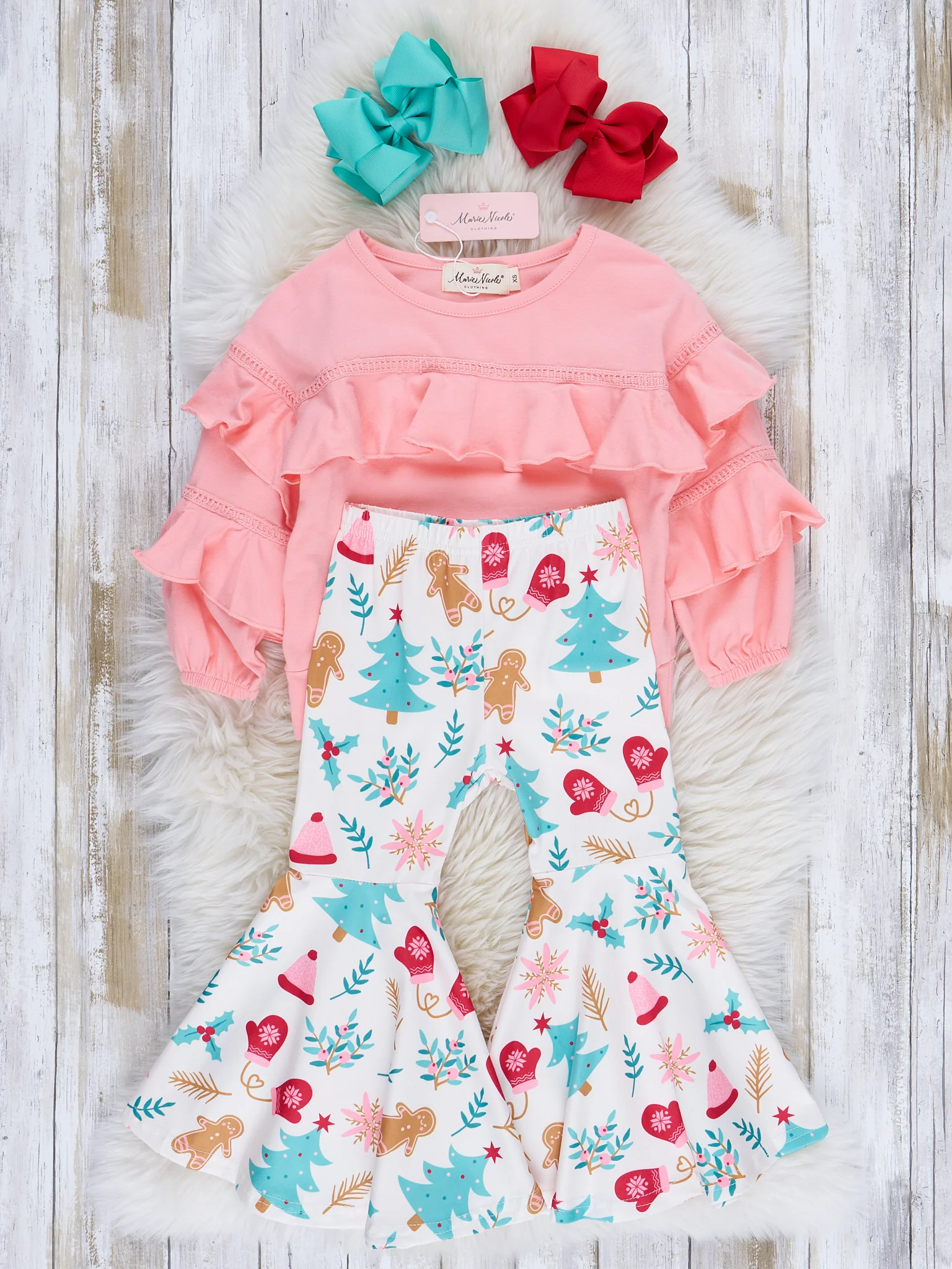 Wonderful Christmas Time Ruffle Bell Bottom Outfit - Image 4