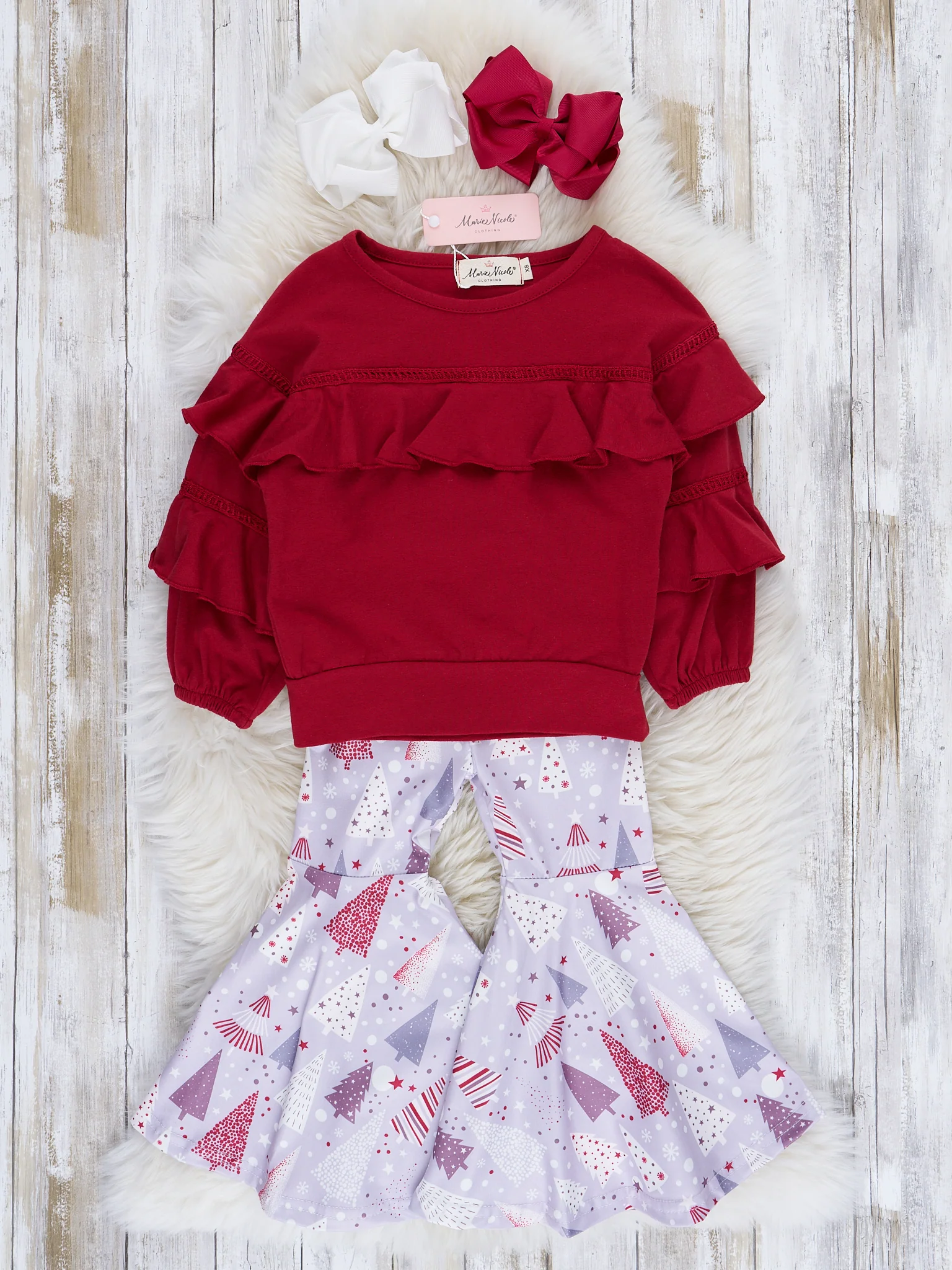 Wonderful Christmas Time Ruffle Bell Bottom Outfit - Image 5