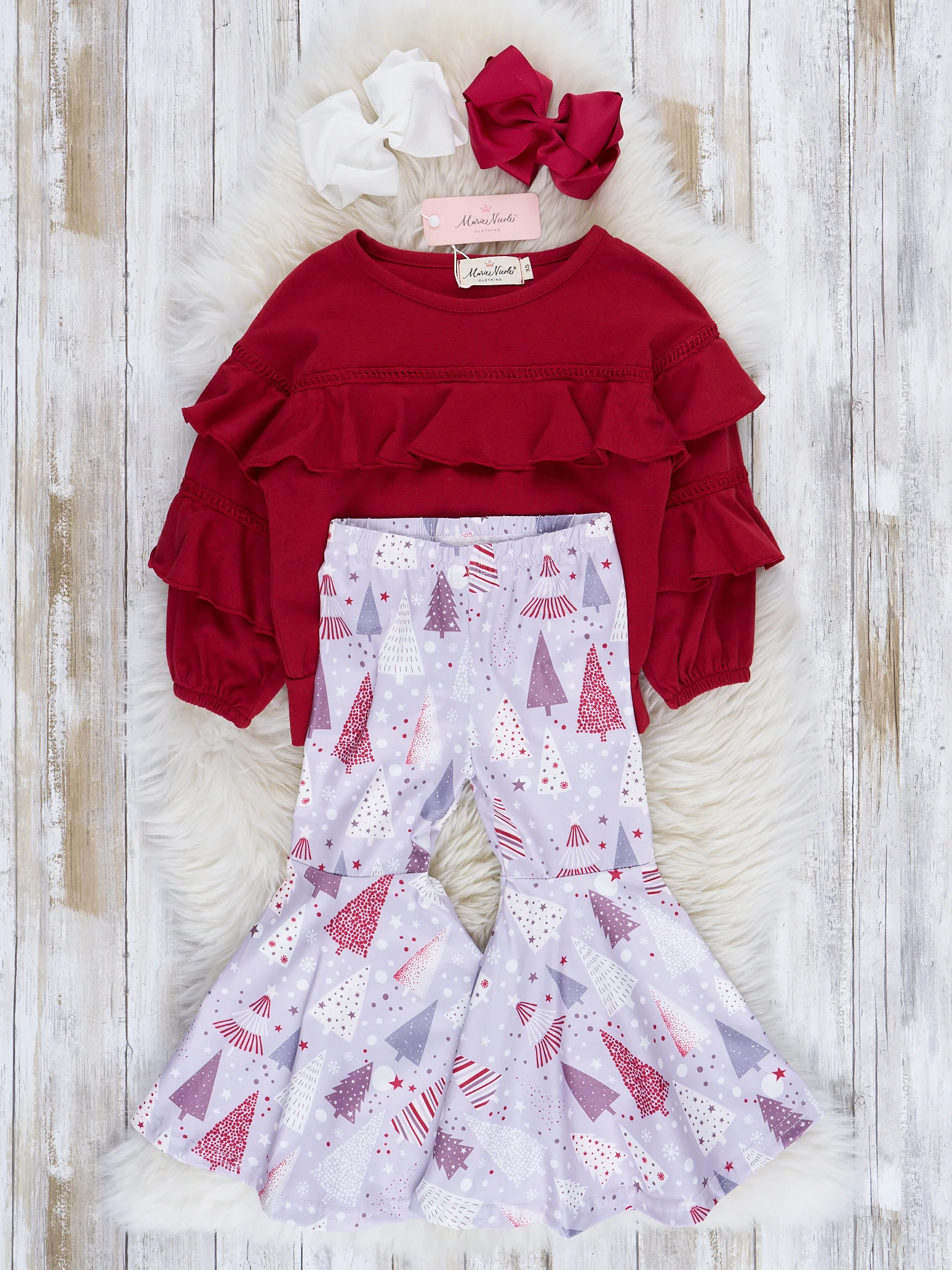 Wonderful Christmas Time Ruffle Bell Bottom Outfit - Image 6