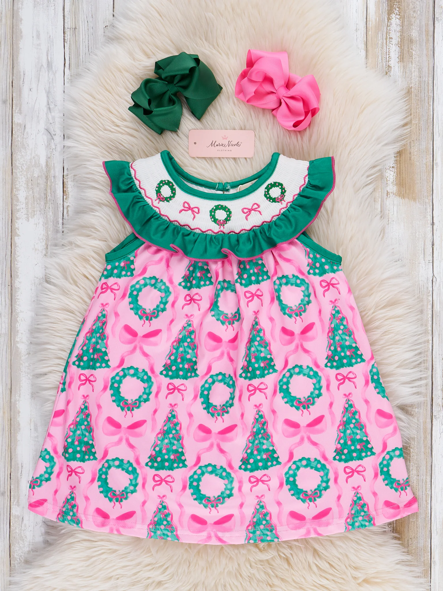 Wreath & Trees Holiday Smocked Dress - Image 2
